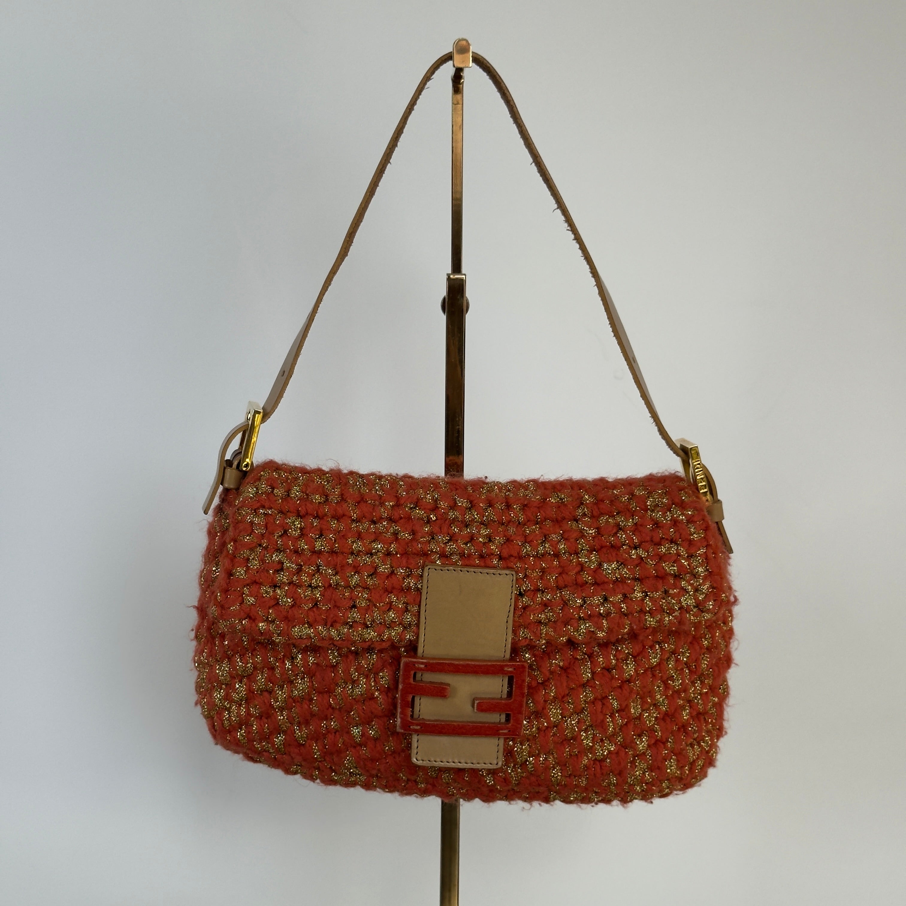 Rare Fendi Baguette Crochet Shoulder Bag In Orange Y2K Era - Queen May