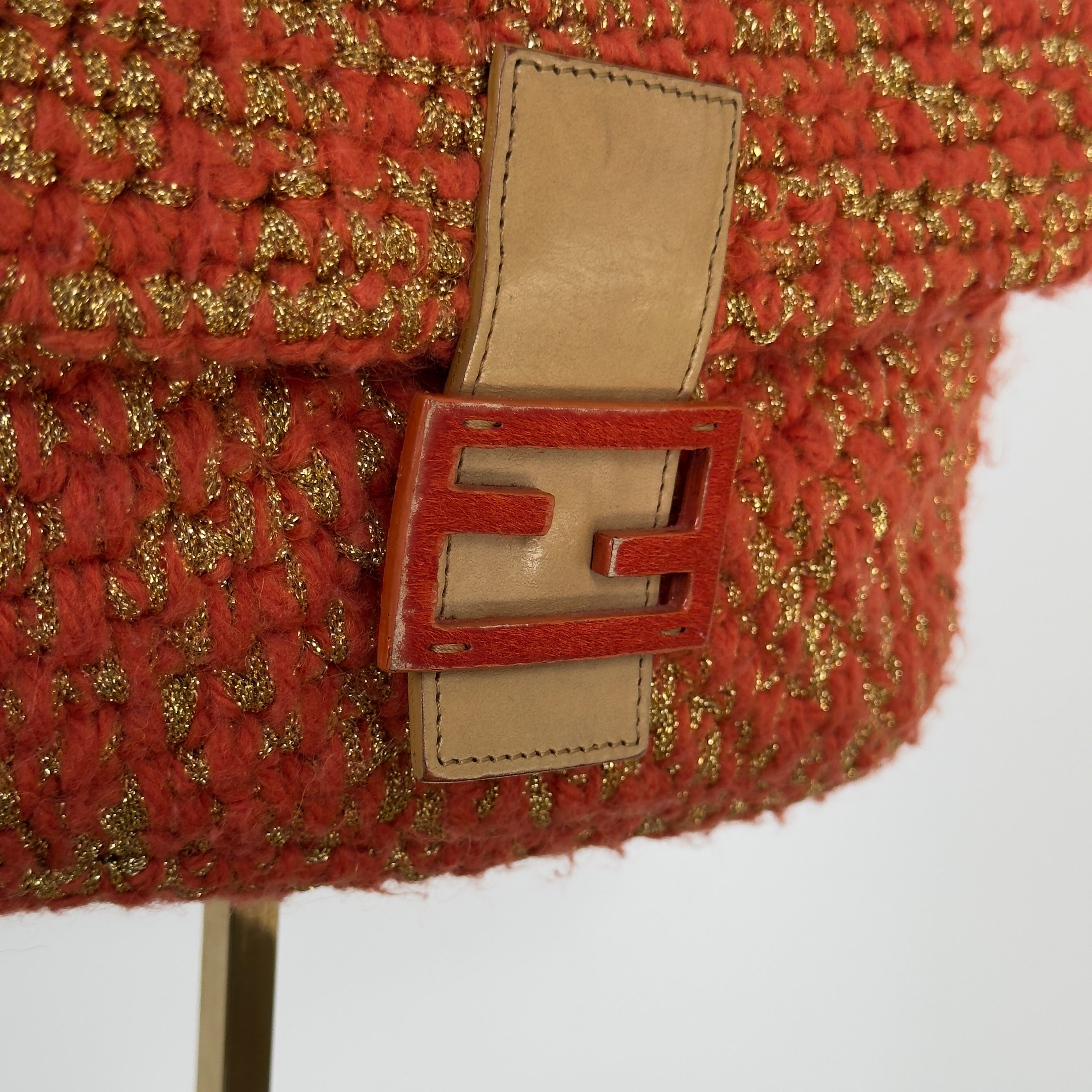 Rare Fendi Baguette Crochet Shoulder Bag In Orange Y2K Era - Queen May