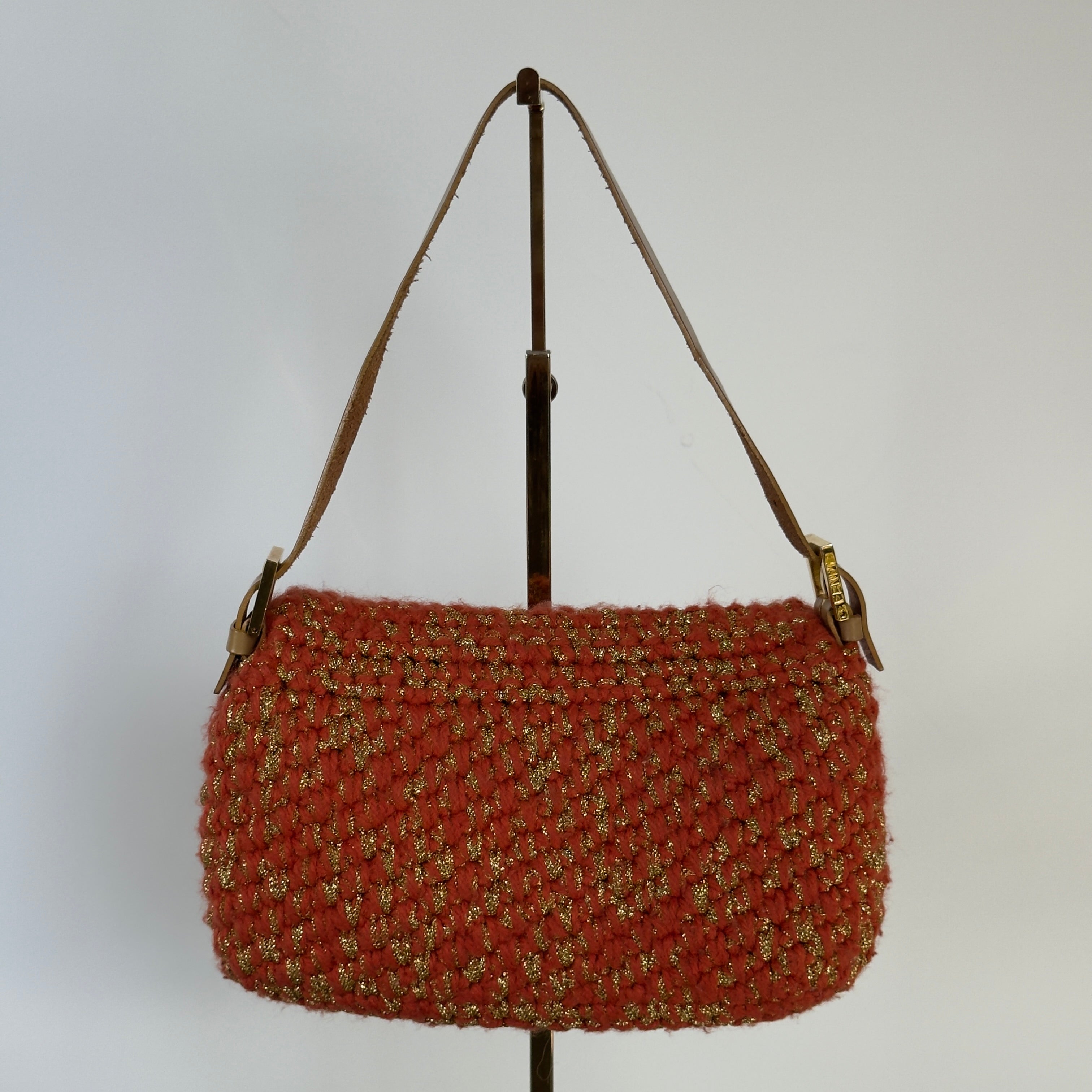 Rare Fendi Baguette Crochet Shoulder Bag In Orange Y2K Era - Queen May