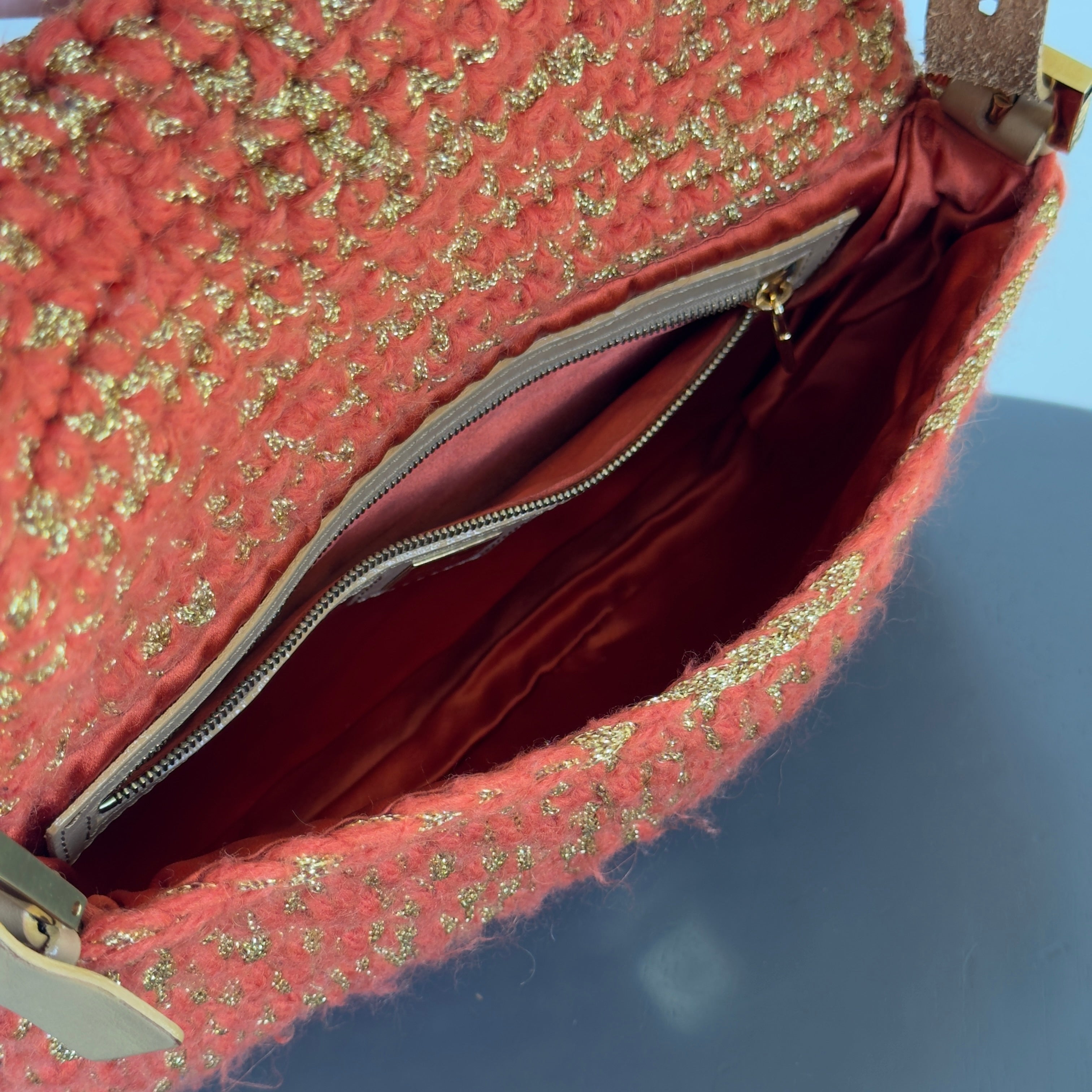 Rare Fendi Baguette Crochet Shoulder Bag In Orange Y2K Era - Queen May