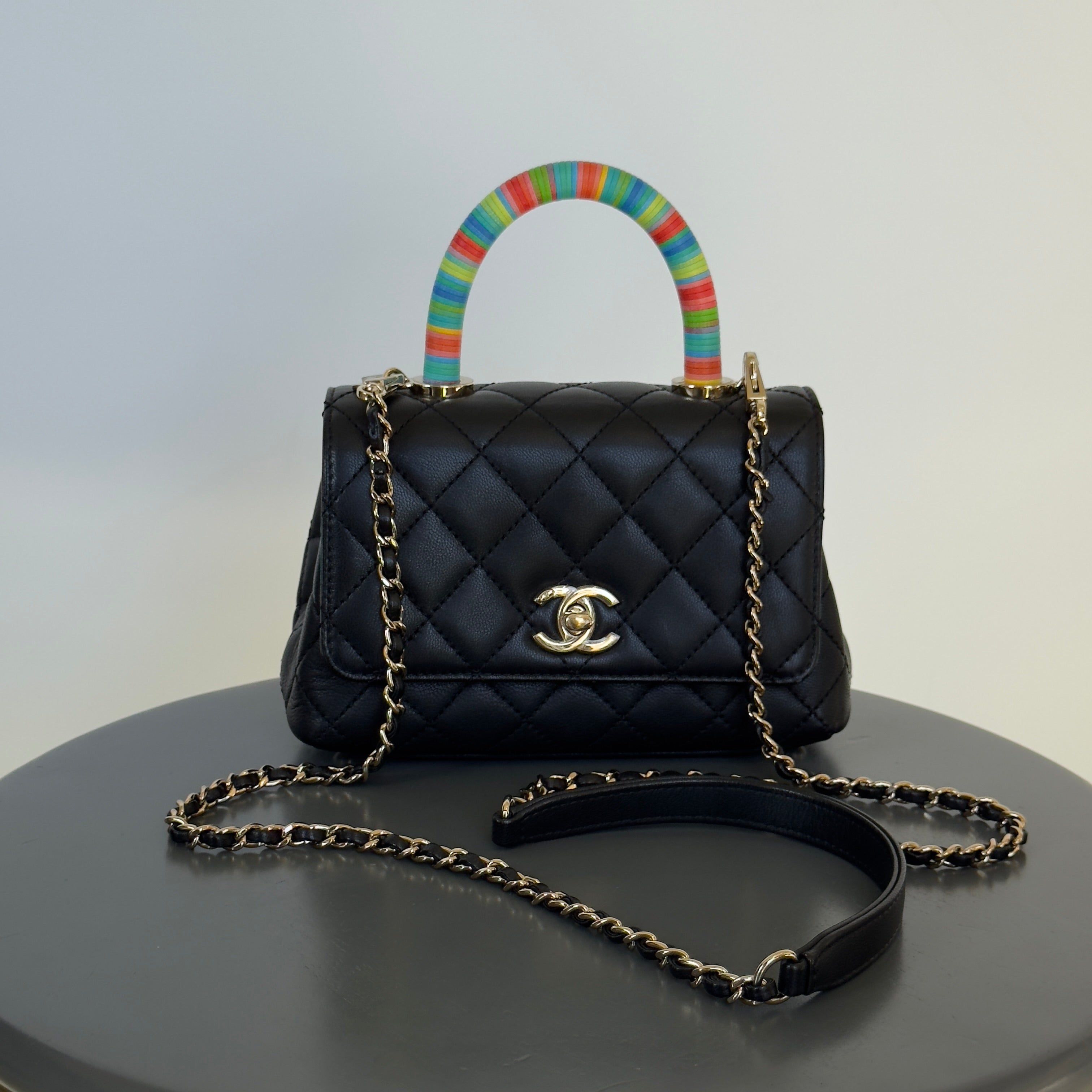 Chanel Goatskin Quilted Extra Mini Rainbow Coco Handle Spring 2021
