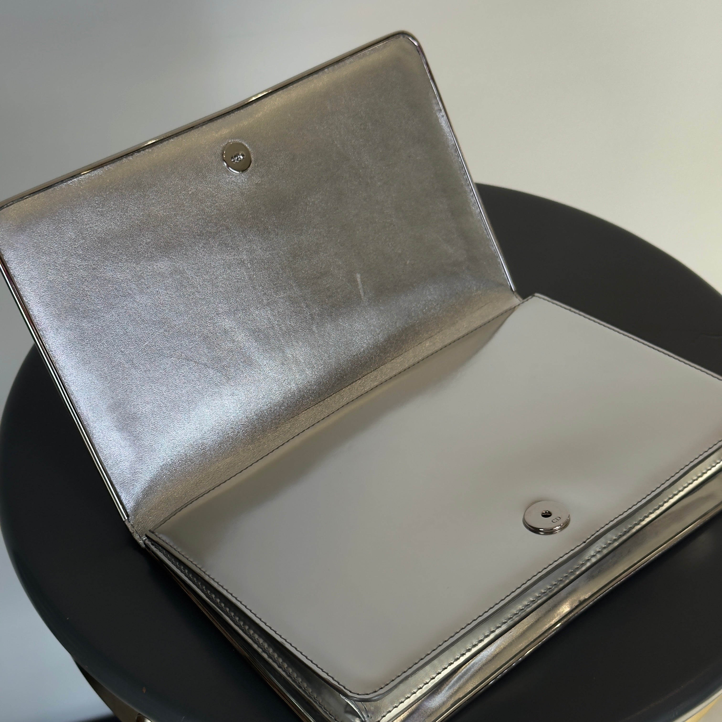 Christian Dior Silver Mirror Calfskin Leather Clutch - Queen May