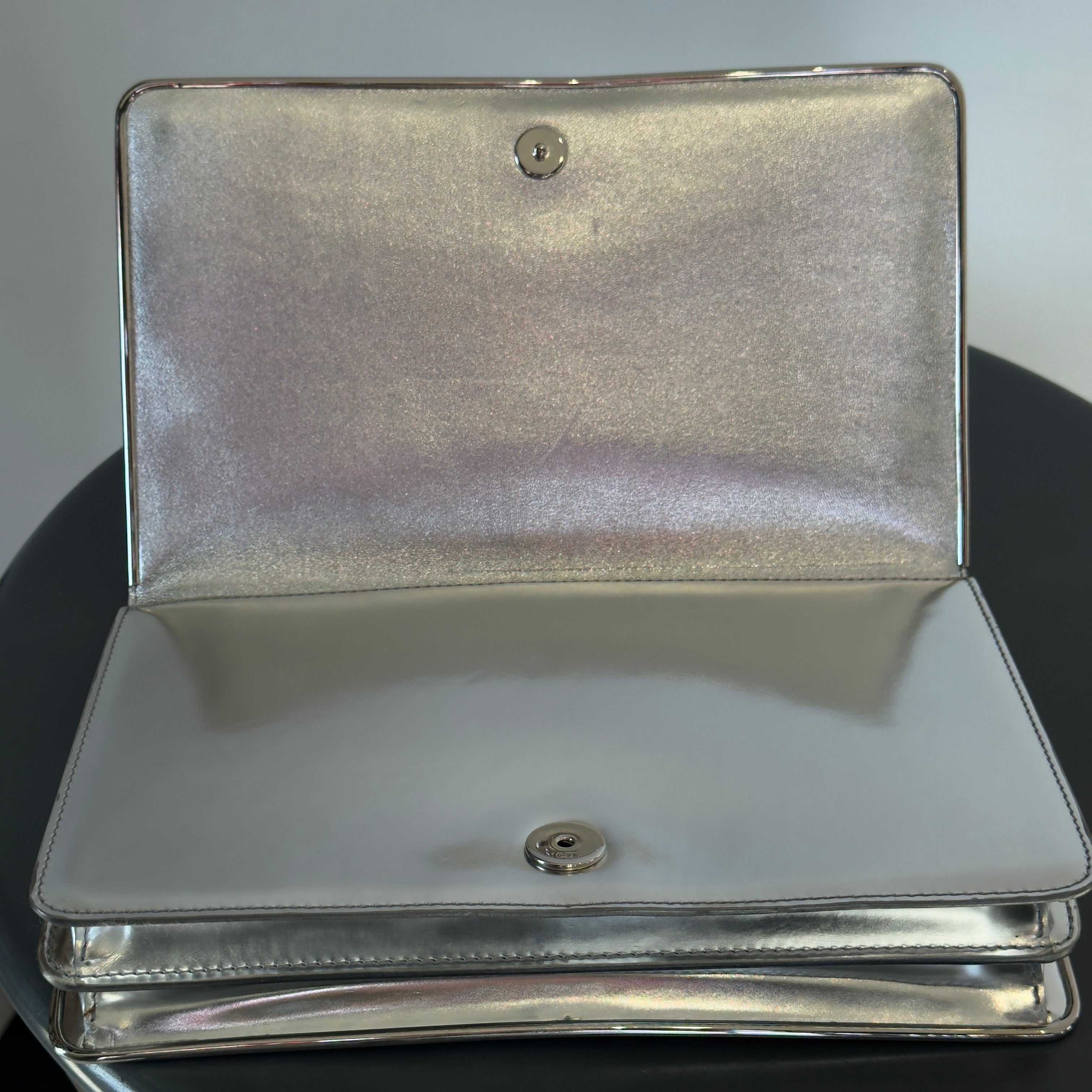 Christian Dior Silver Mirror Calfskin Leather Clutch - Queen May