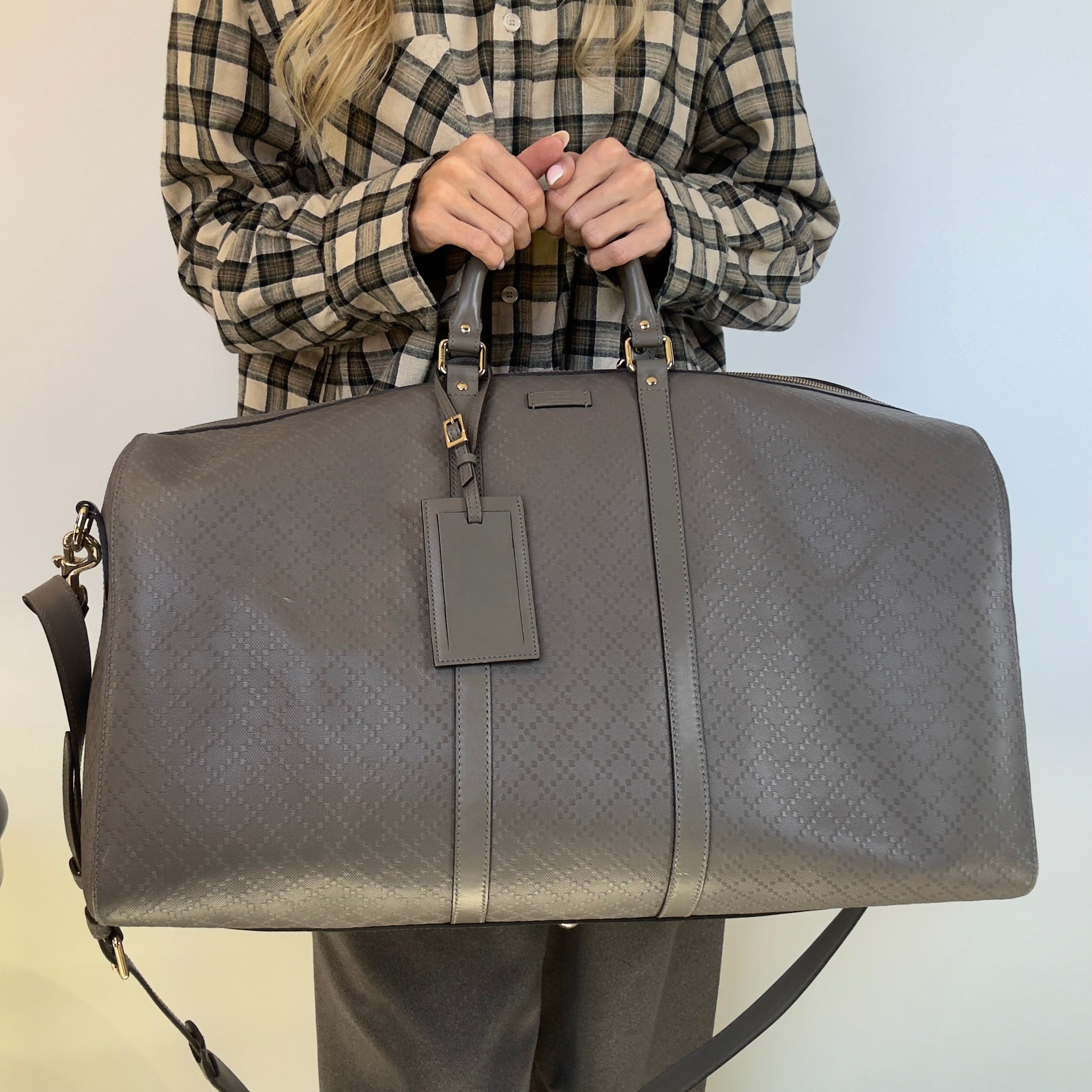Gucci Bright Diamante Large Carry On Duffle Grey Leather