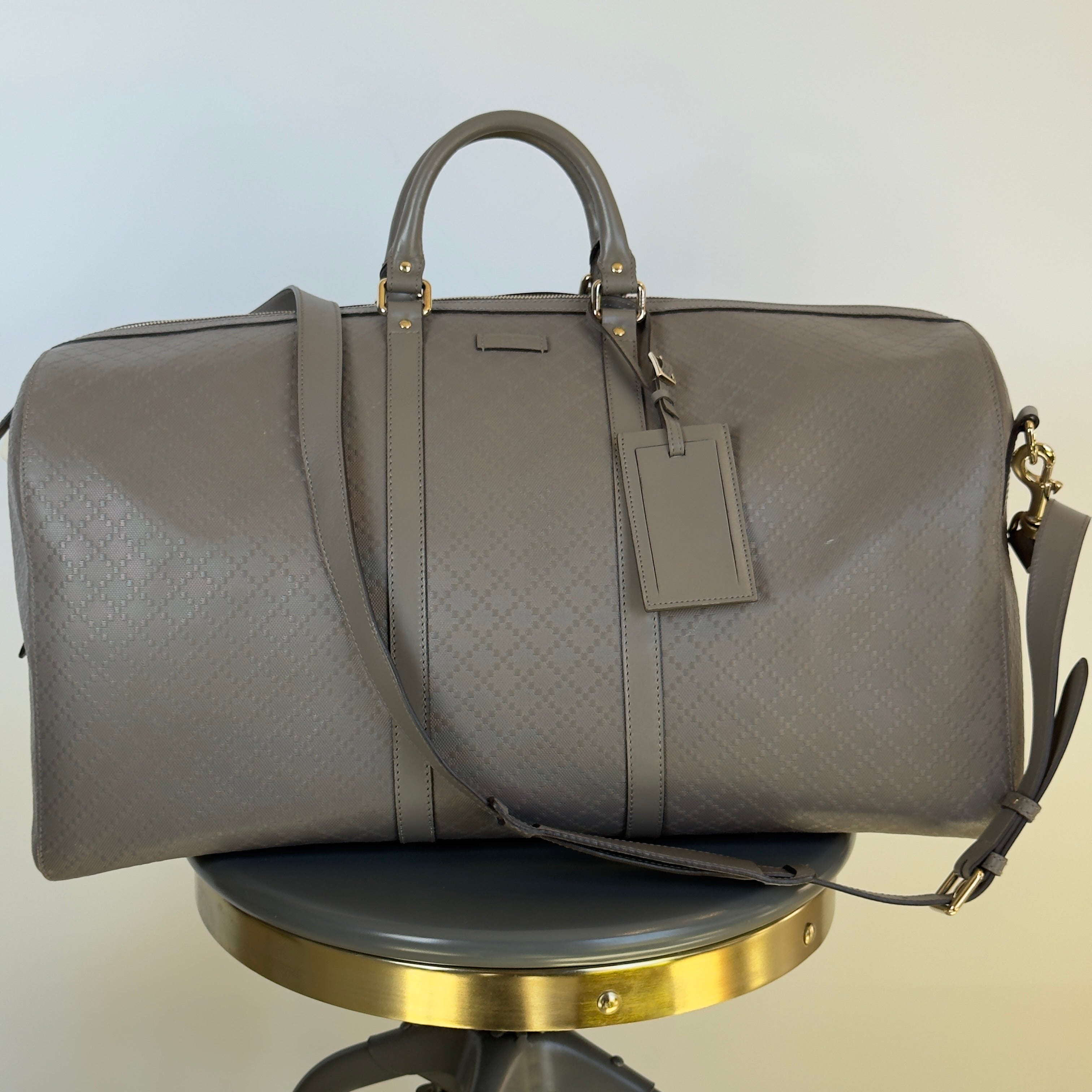 Gucci Bright Diamante Large Carry On Duffle Grey Leather