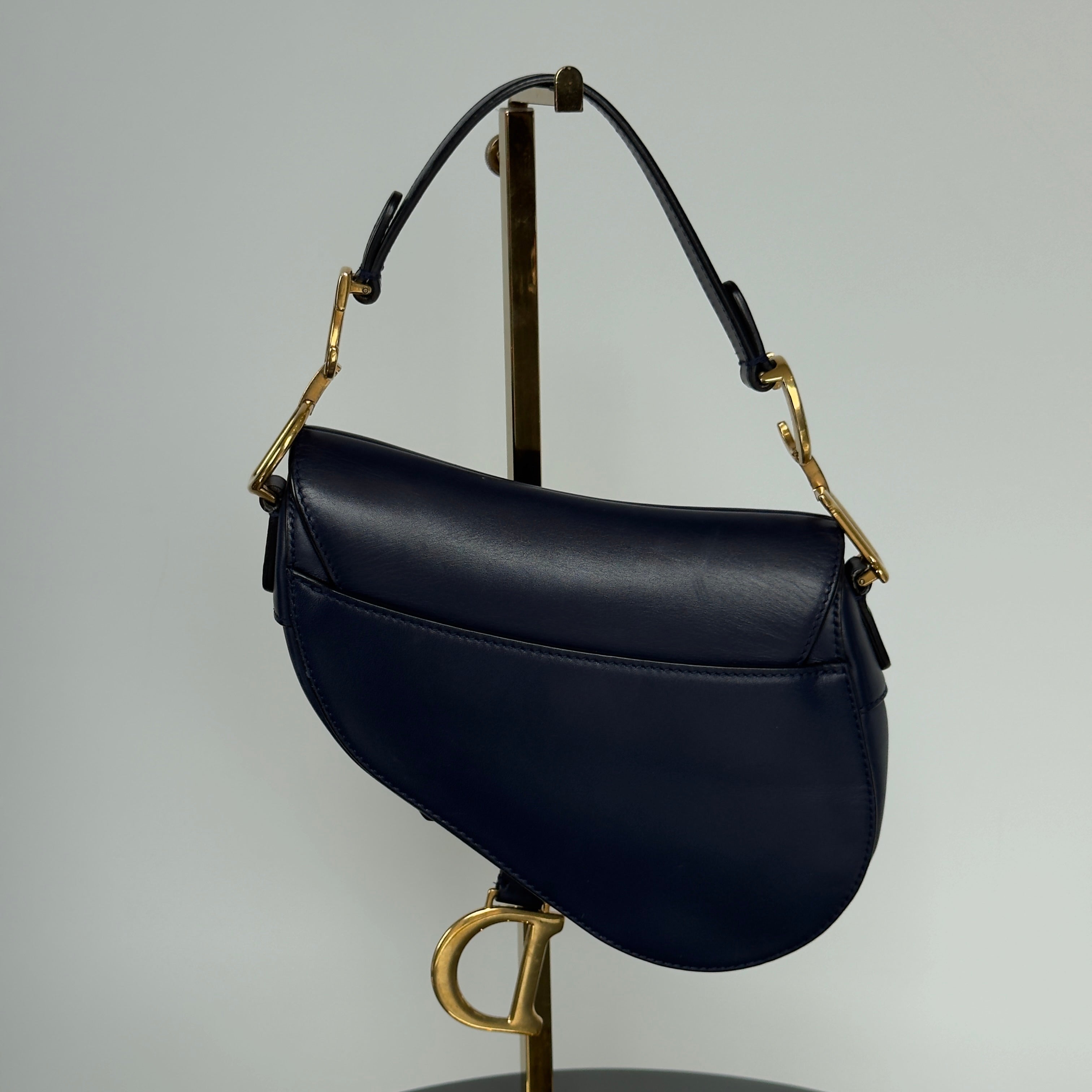 Christian Dior Saddle Leather Mini Handbag Navy With Add on Strap - Queen May