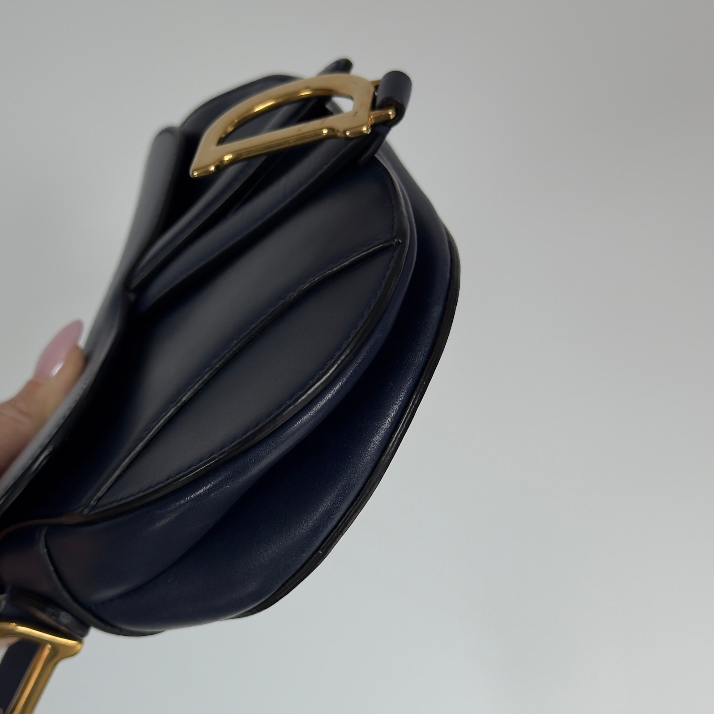 Christian Dior Saddle Leather Mini Handbag Navy With Add on Strap - Queen May