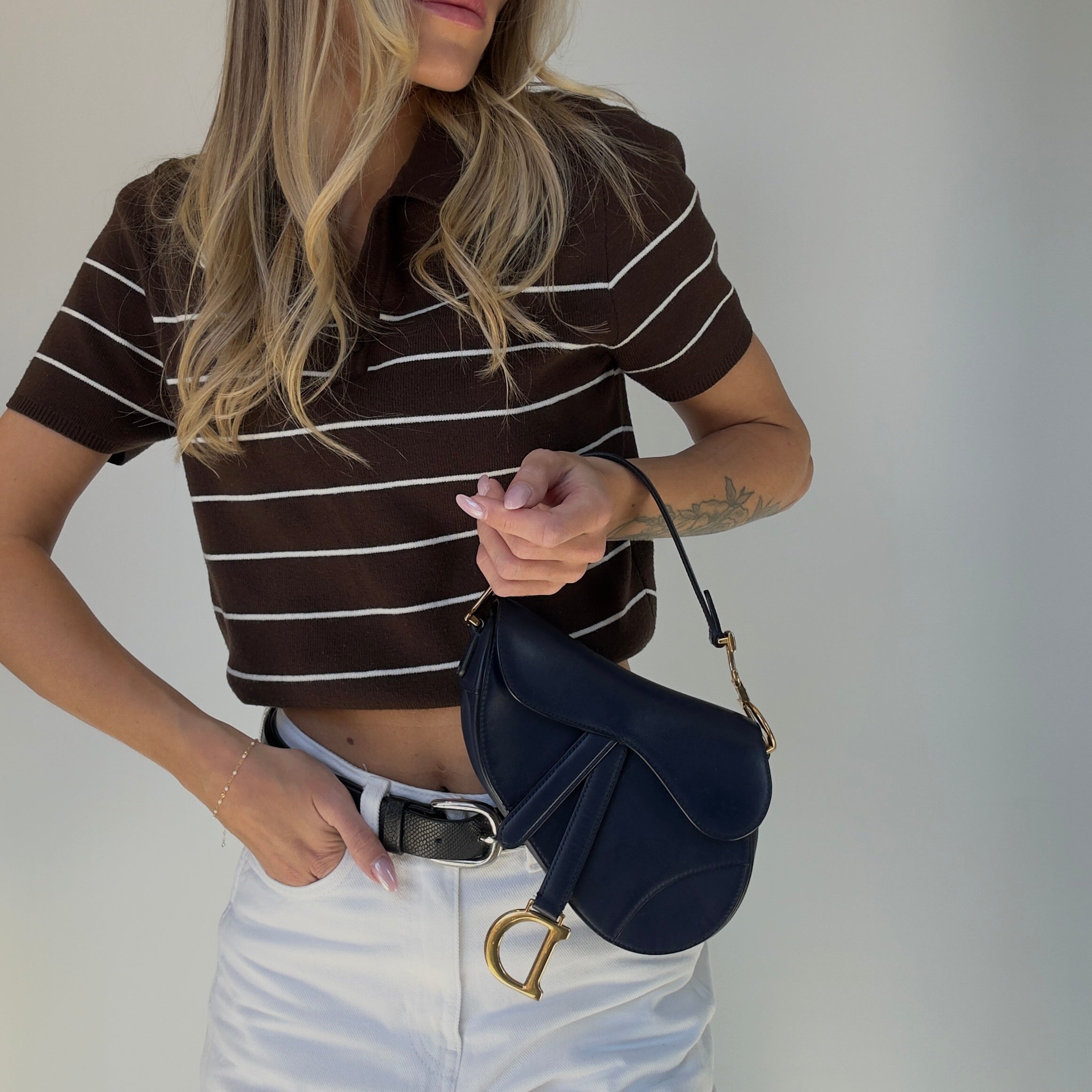 Christian Dior Saddle Leather Mini Handbag Navy With Add on Strap - Queen May