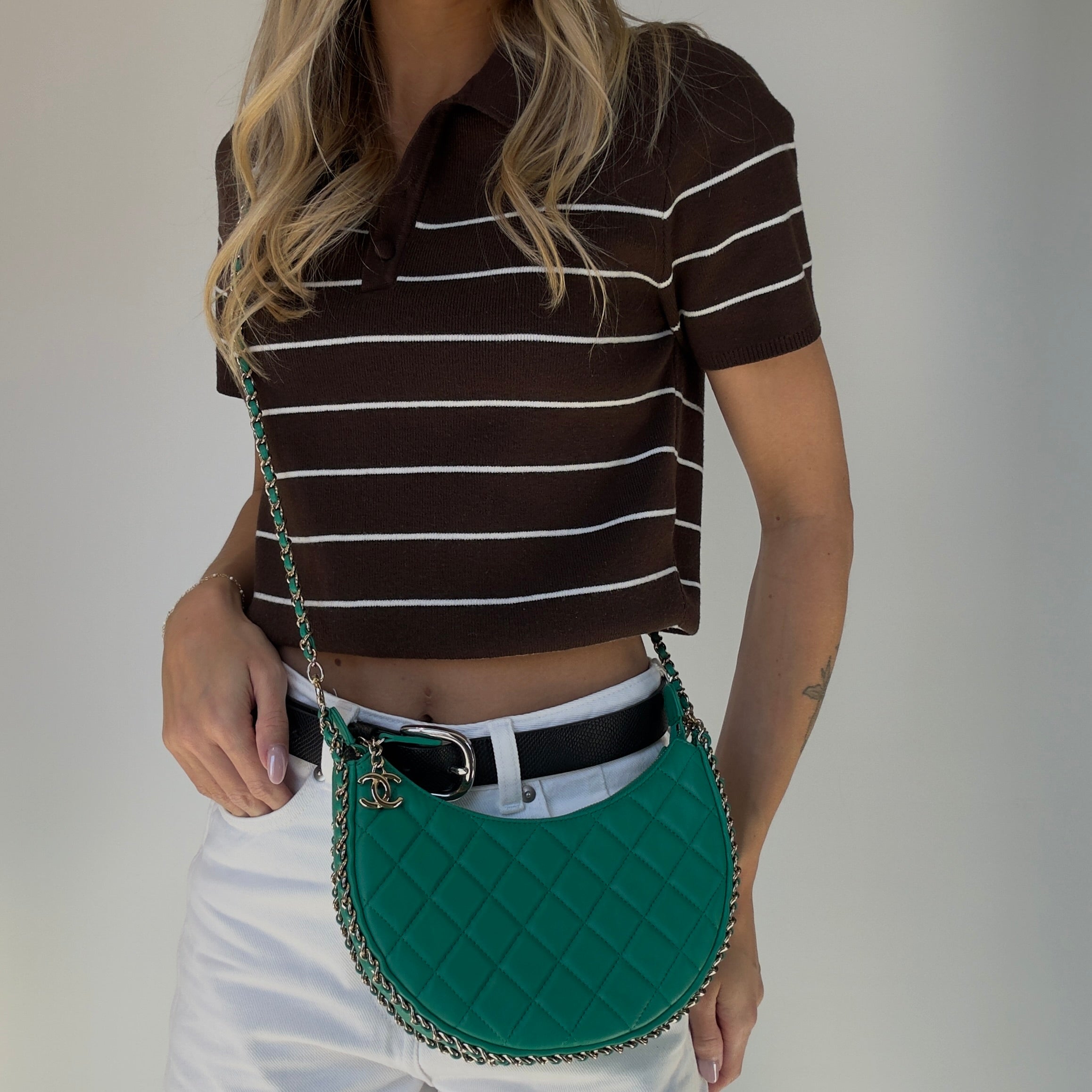 Chanel Small Chain Around Hobo Bag Green - Queen May