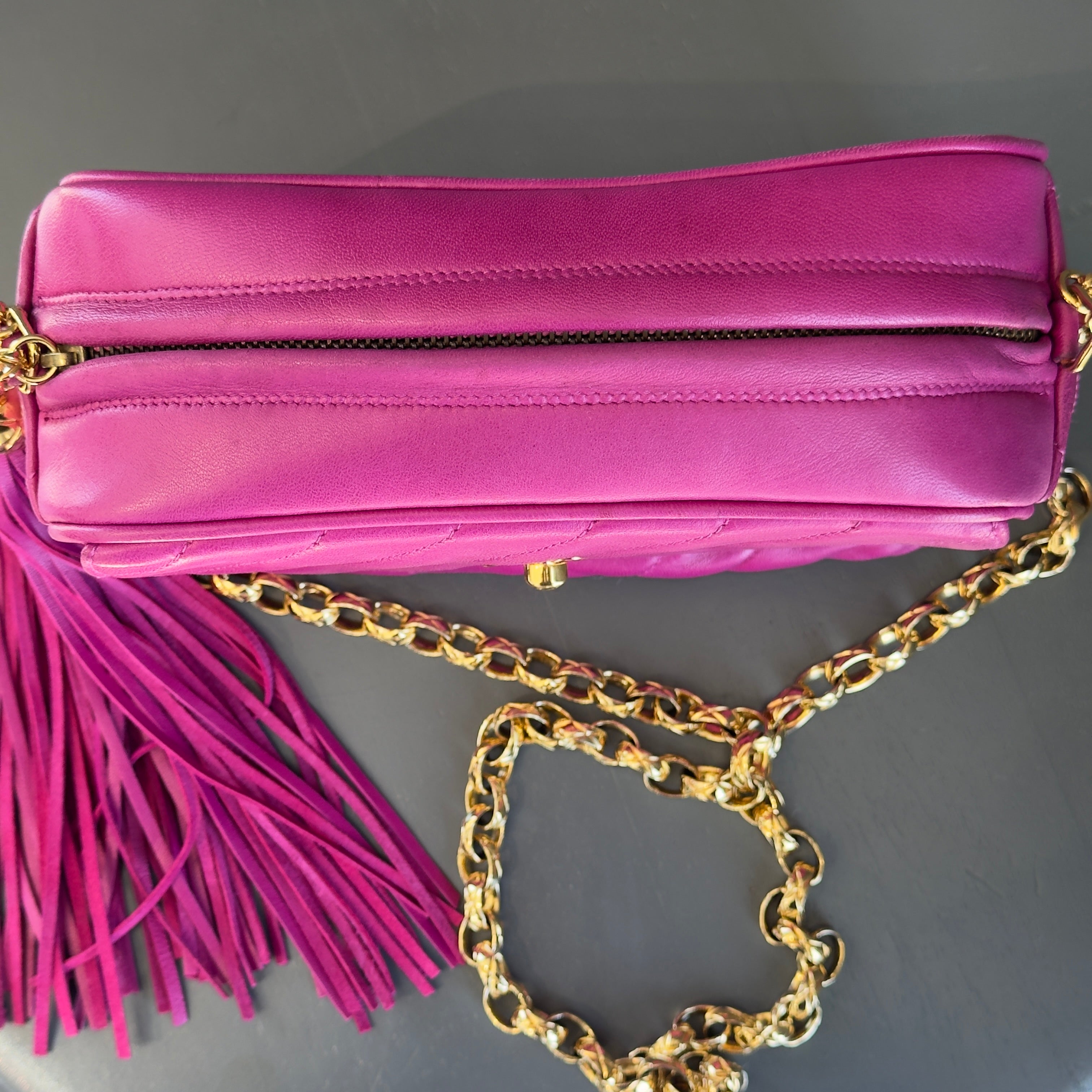 Chanel Mademoiselle Fringe Chain Shoulder Bag Lambskin Fuchsia CC Bijoux Chain - Queen May