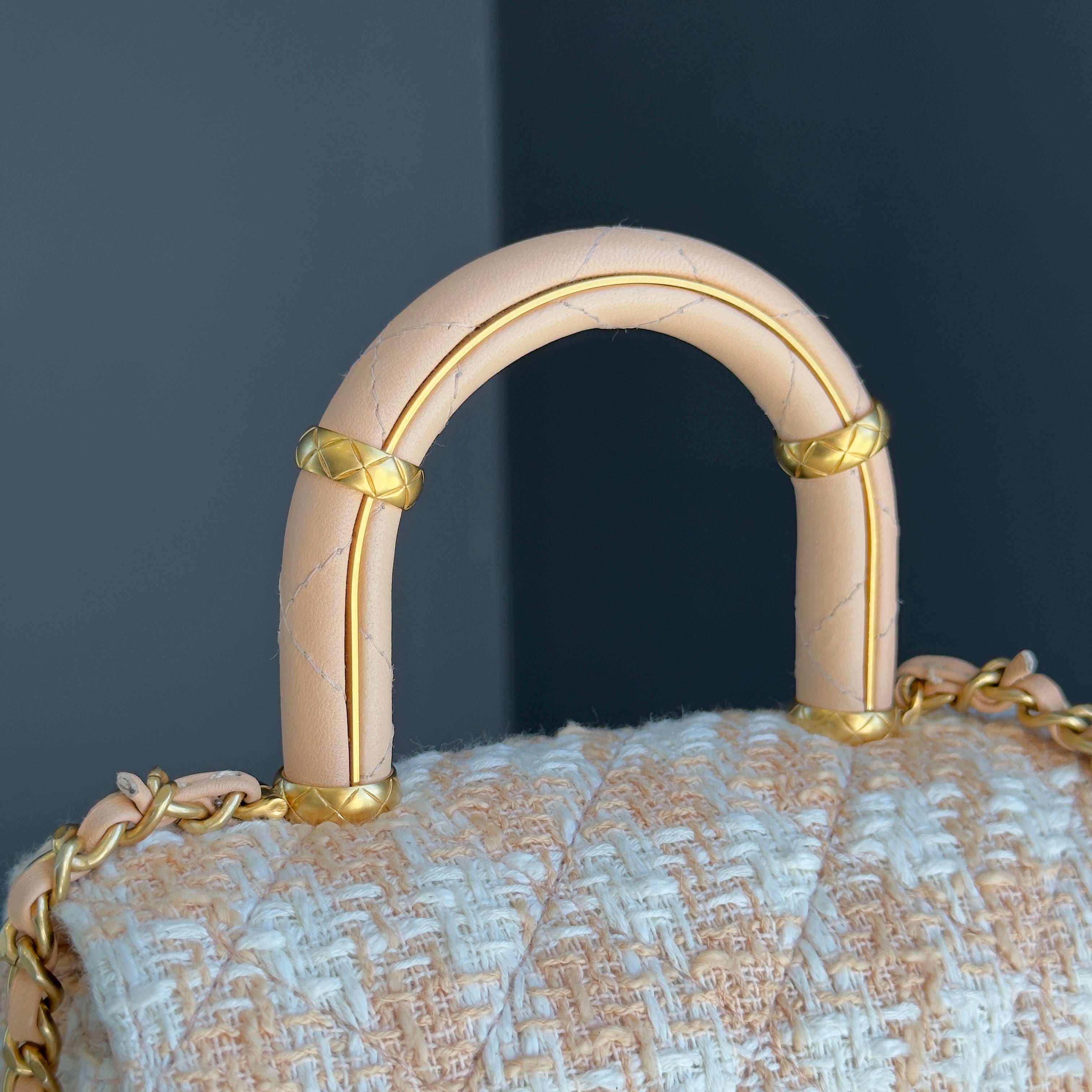 Chanel Crush Top Handle Flap Bag Quilted Tweed Mini - Queen May
