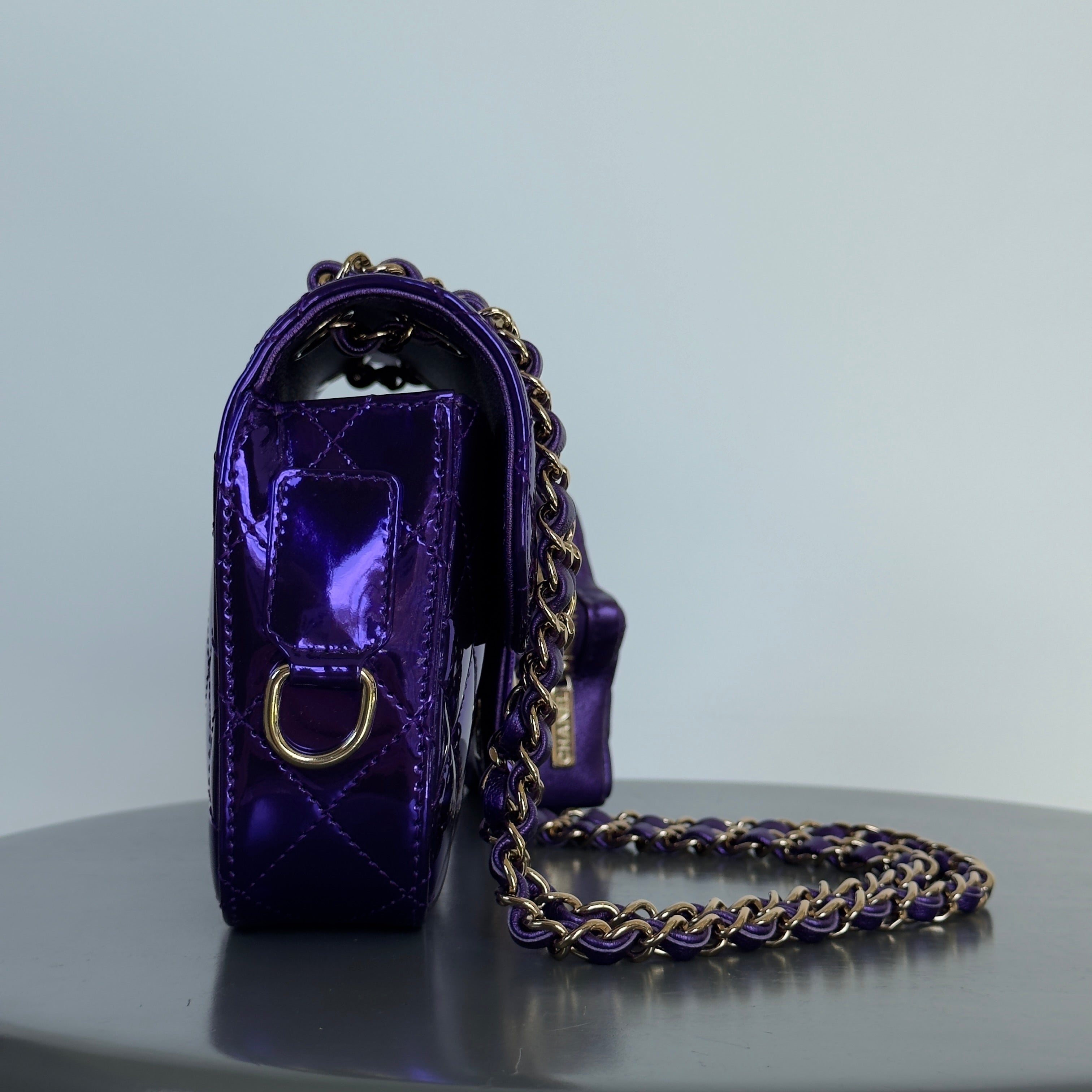 Chanel Metallic Lambskin Hollywood Boulevard Flap Bag With Star Clip On Coin Purse Purple - Queen May