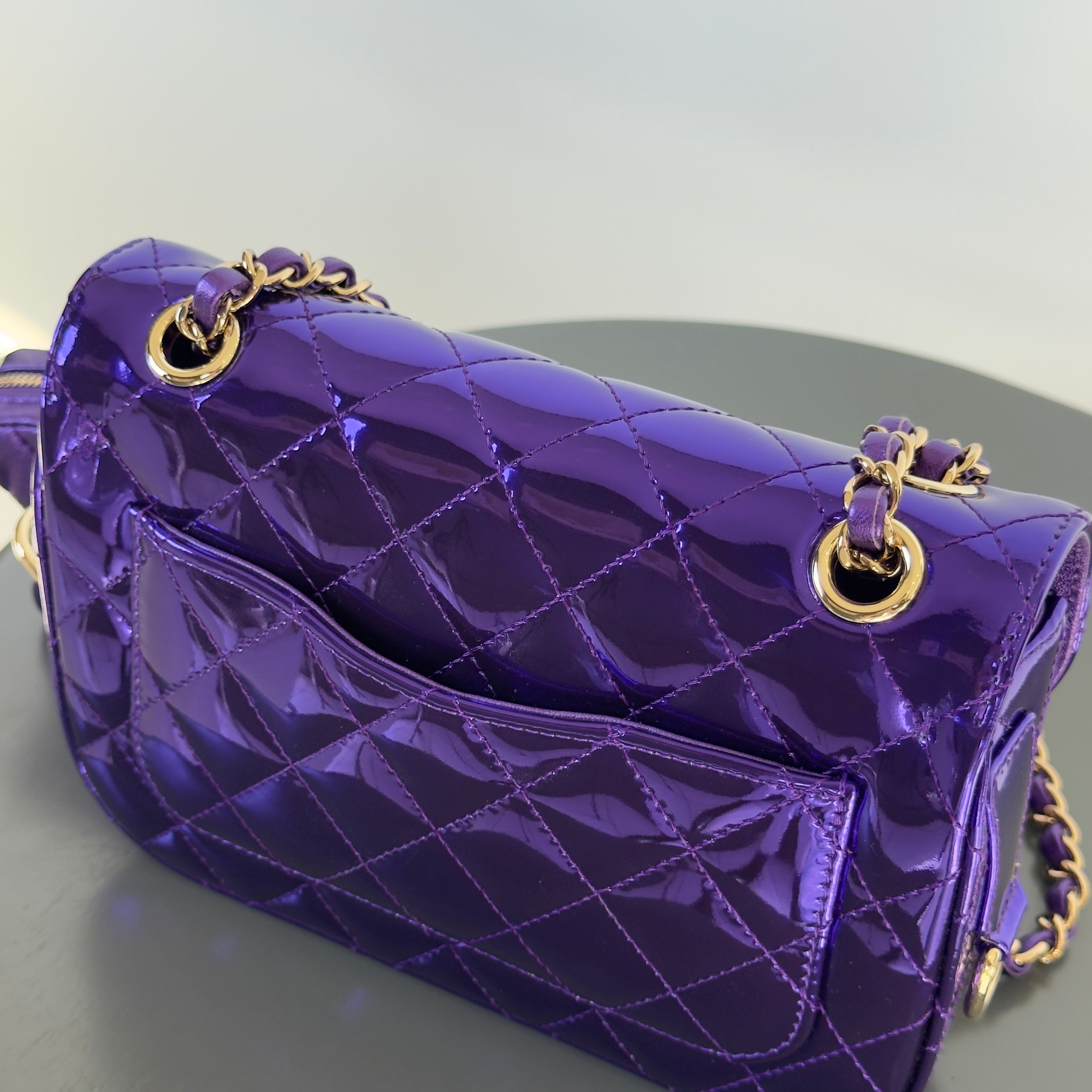 Chanel Metallic Lambskin Hollywood Boulevard Flap Bag With Star Clip On Coin Purse Purple - Queen May