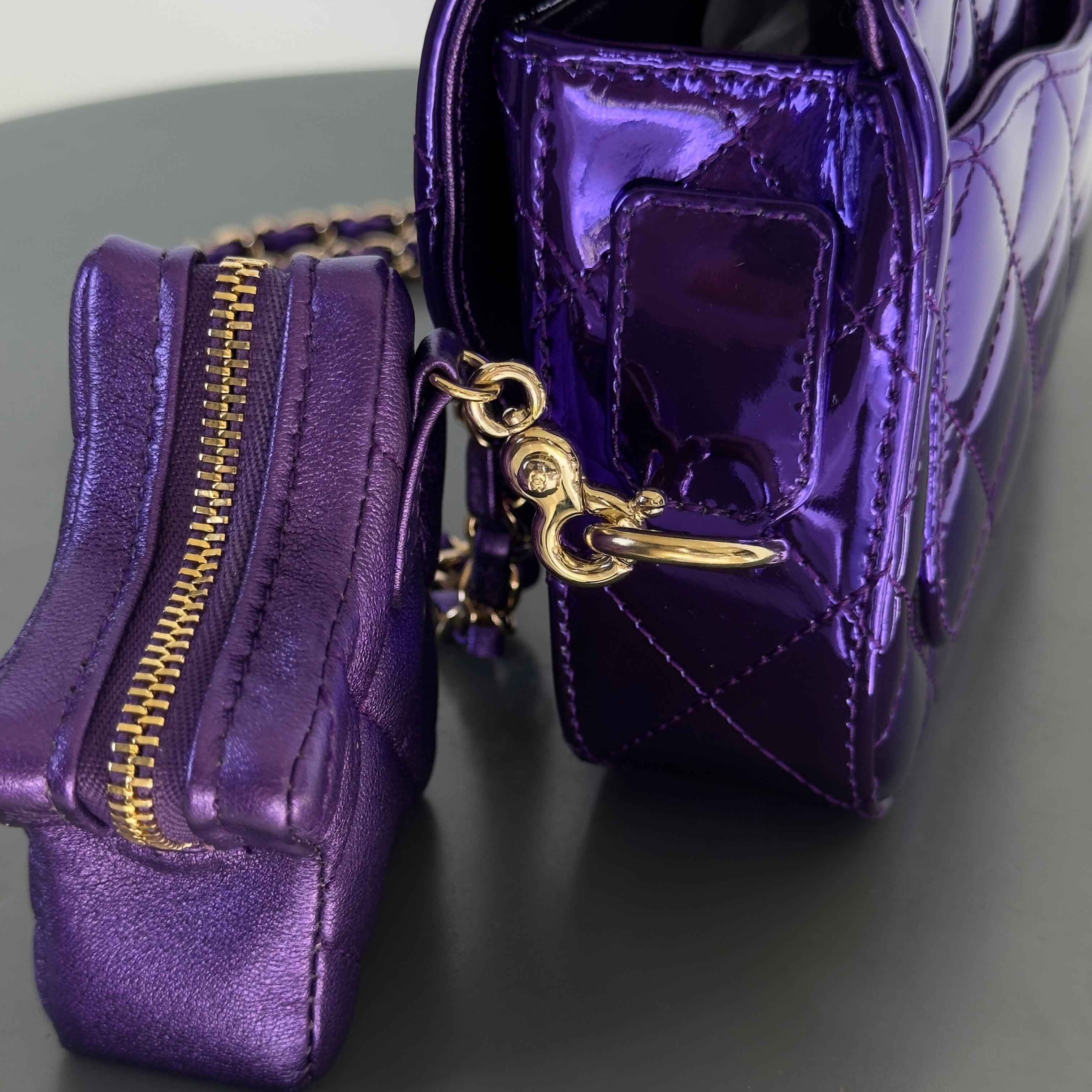 Chanel Metallic Lambskin Hollywood Boulevard Flap Bag With Star Clip On Coin Purse Purple - Queen May