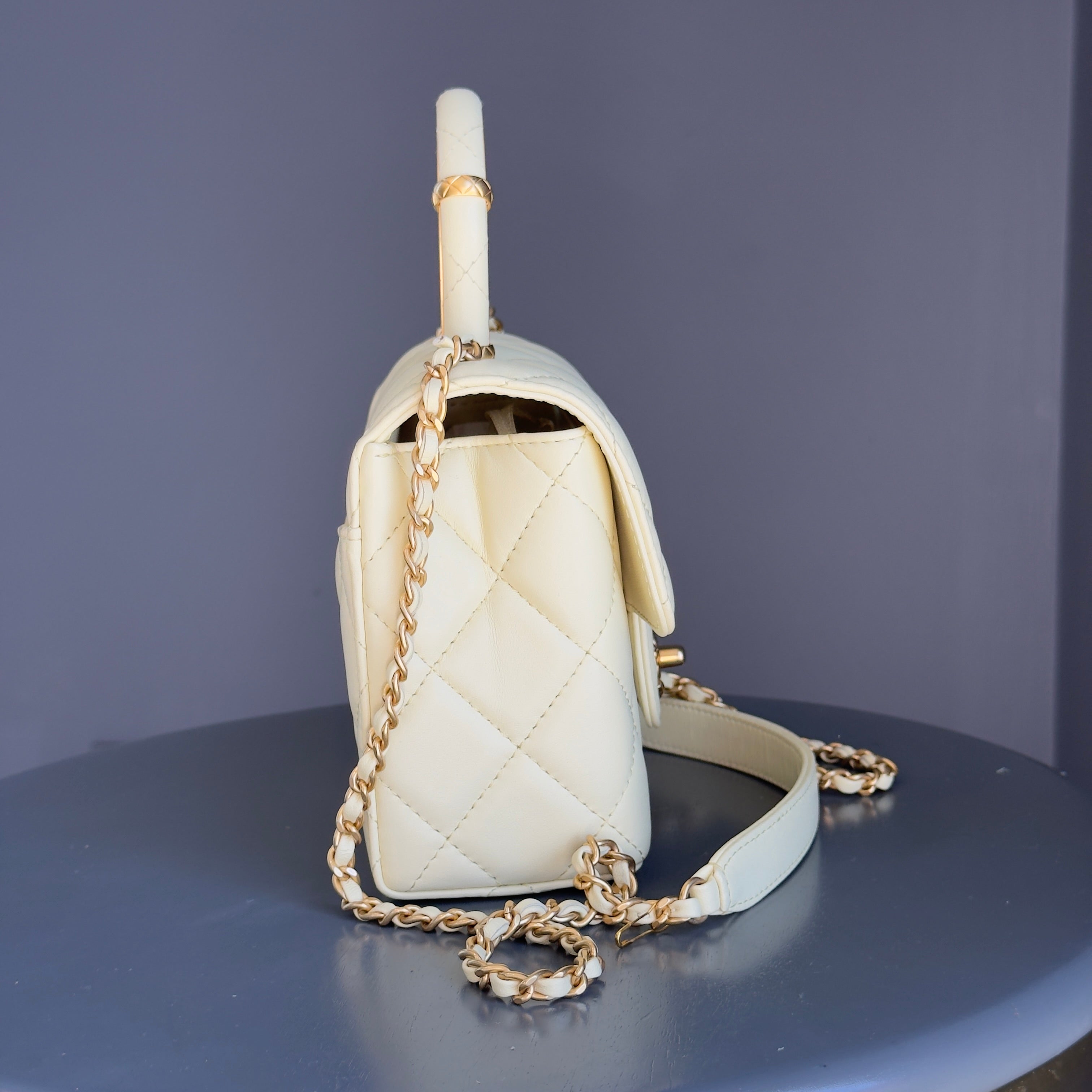 Chanel Crush Top Handle Quilted Mini Flap Bag Butter Yellow Calfskin - Queen May