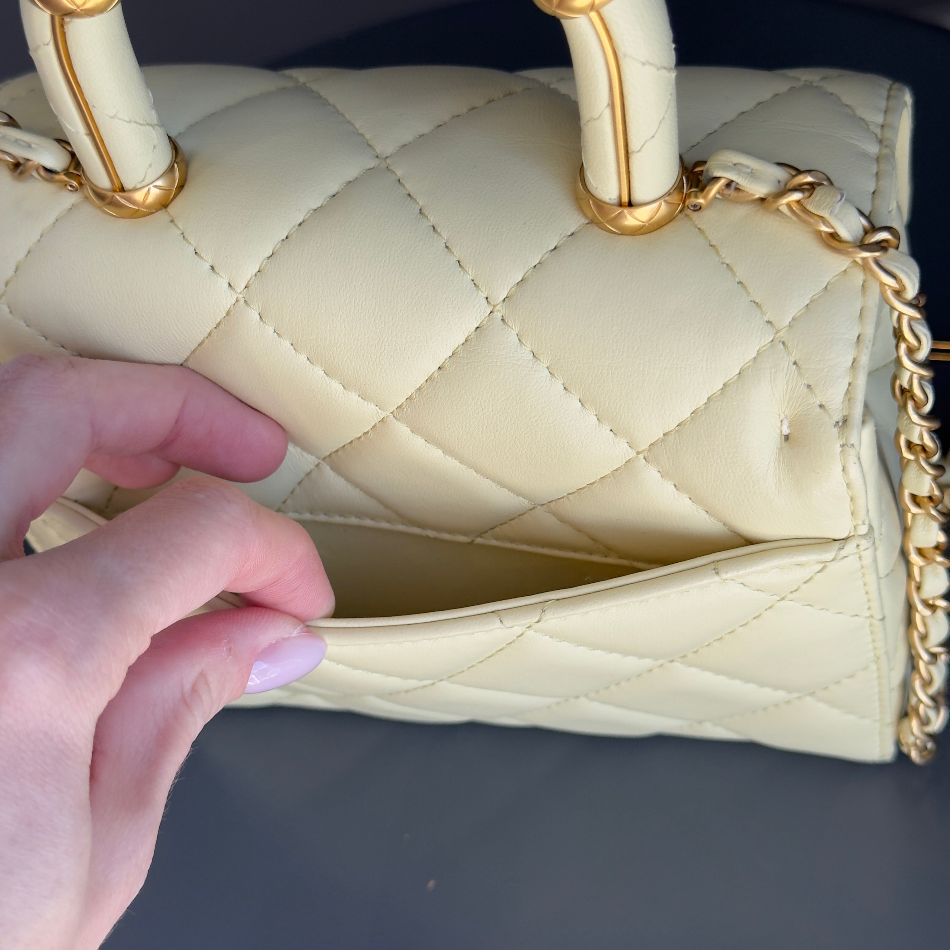 Chanel Crush Top Handle Quilted Mini Flap Bag Butter Yellow Calfskin - Queen May