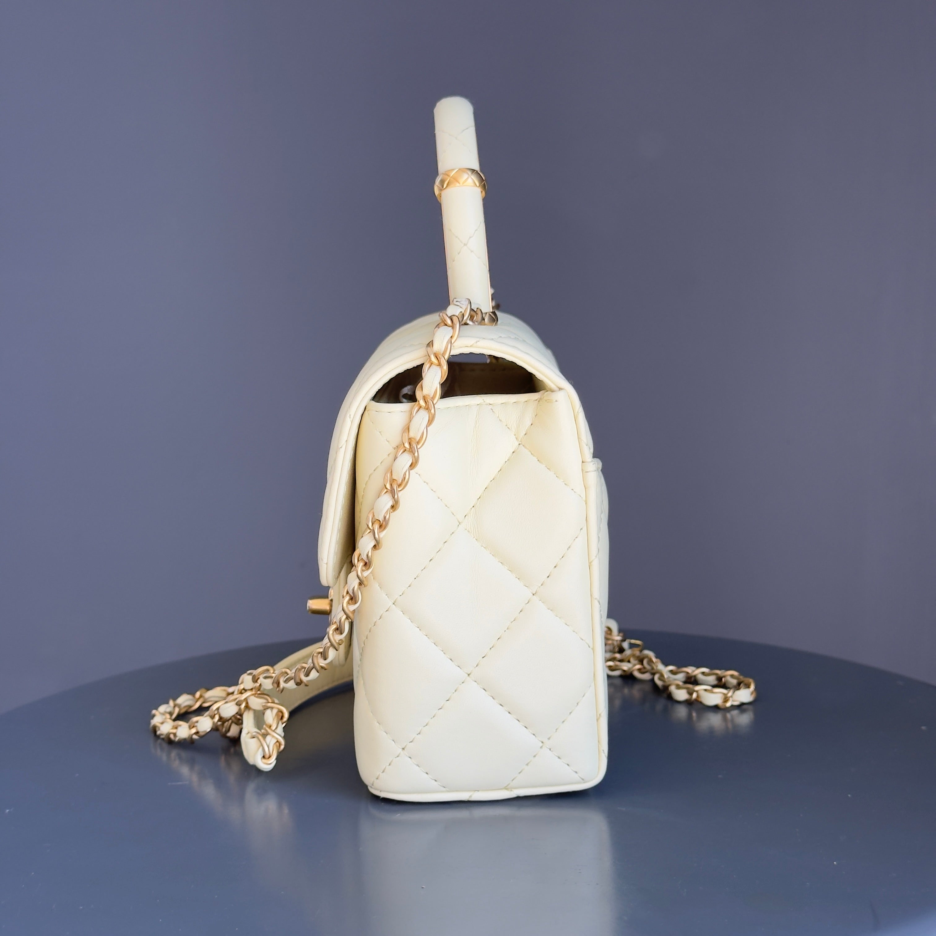 Chanel Crush Top Handle Quilted Mini Flap Bag Butter Yellow Calfskin - Queen May