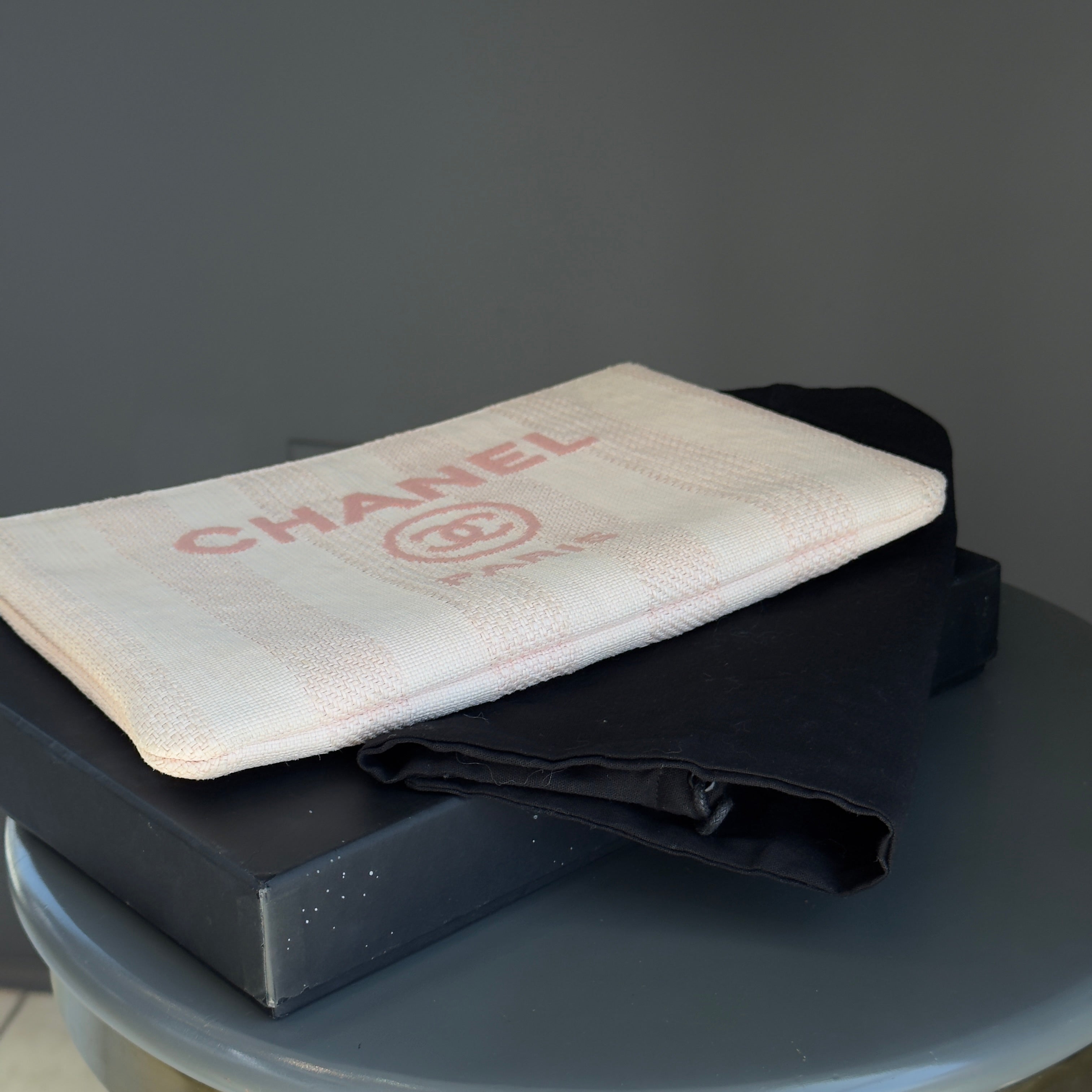 Chanel Deauville O-Case Clutch Striped Pink - Queen May