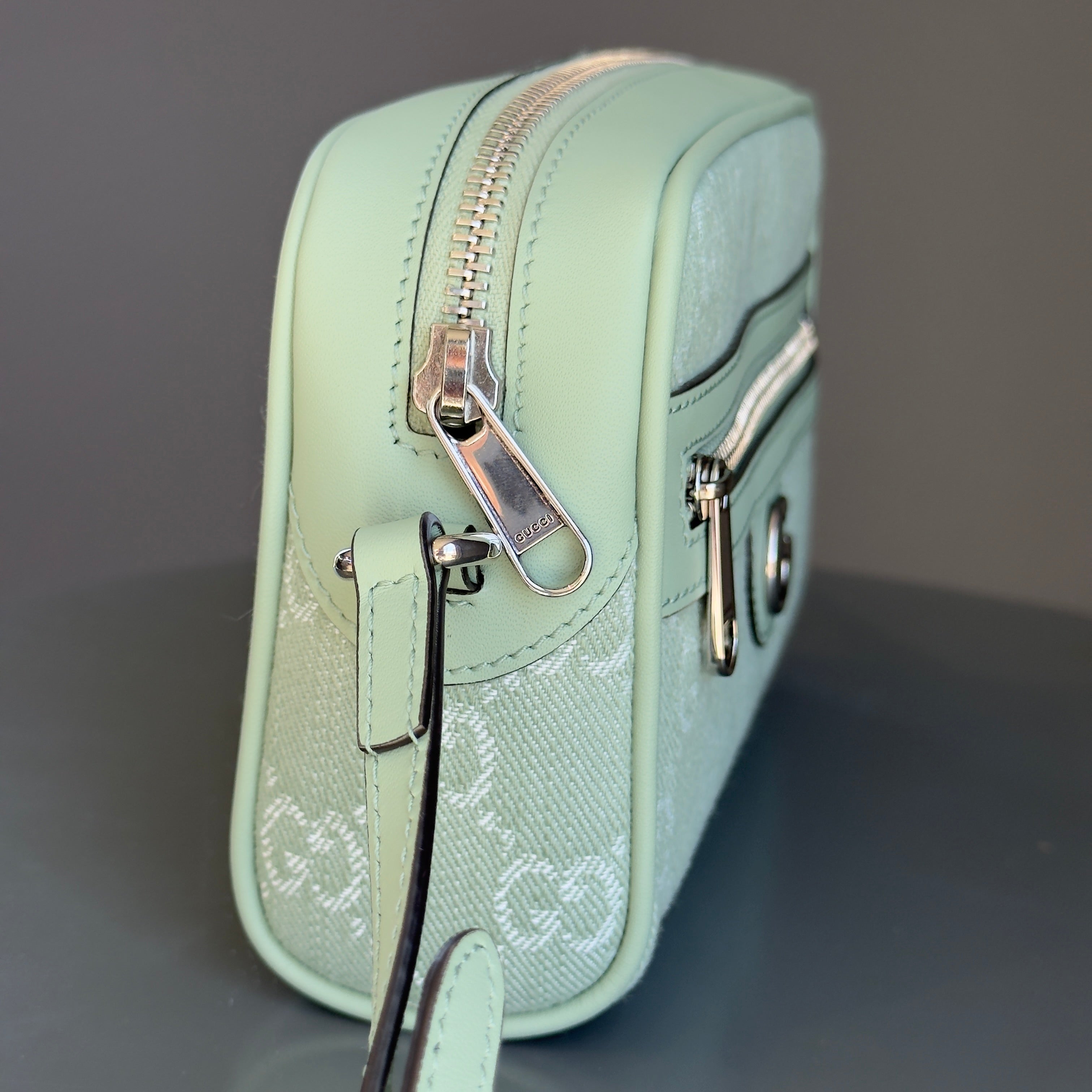 Gucci Ophidia Mini Bag in Pale Green Denim - Queen May