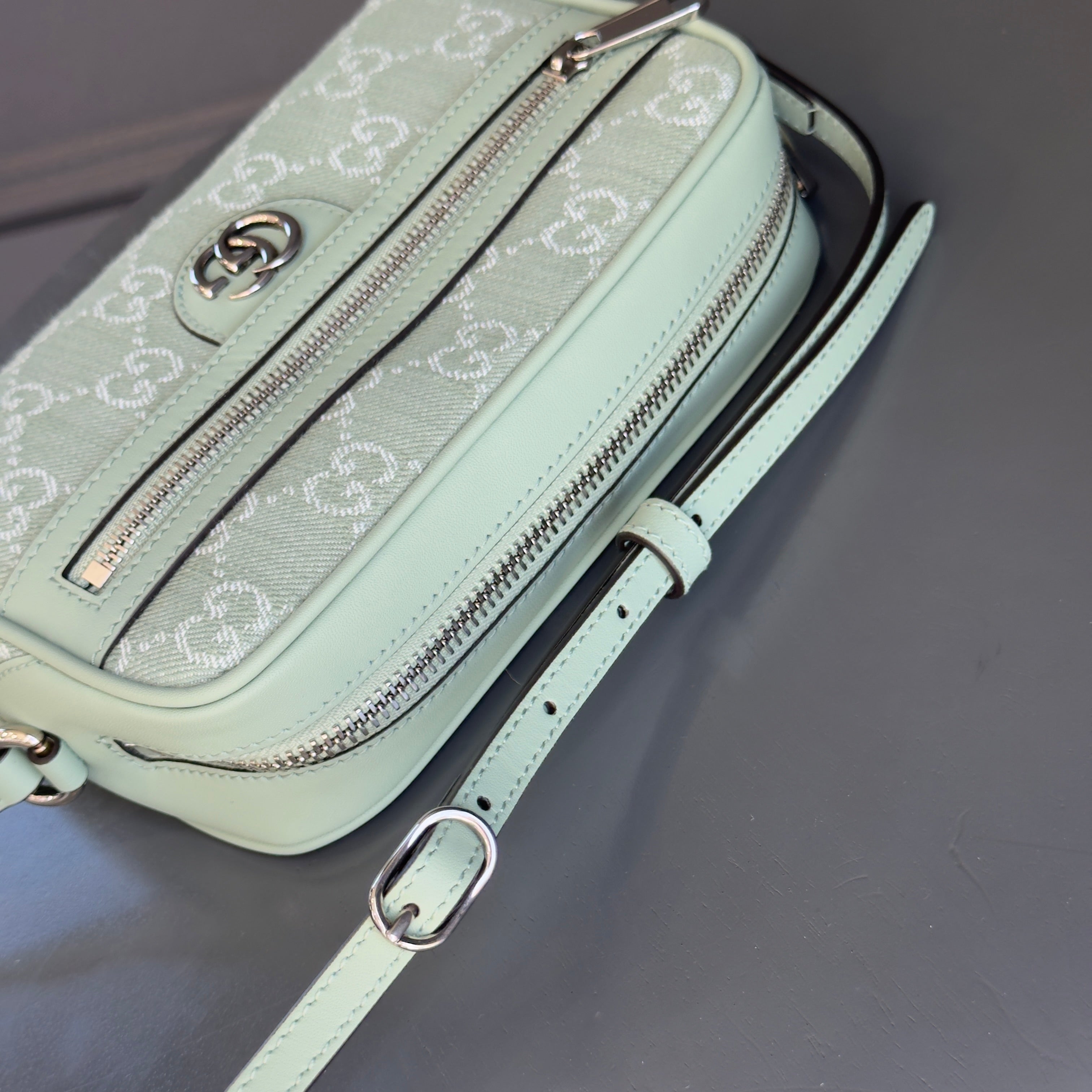 Gucci Ophidia Mini Bag in Pale Green Denim - Queen May