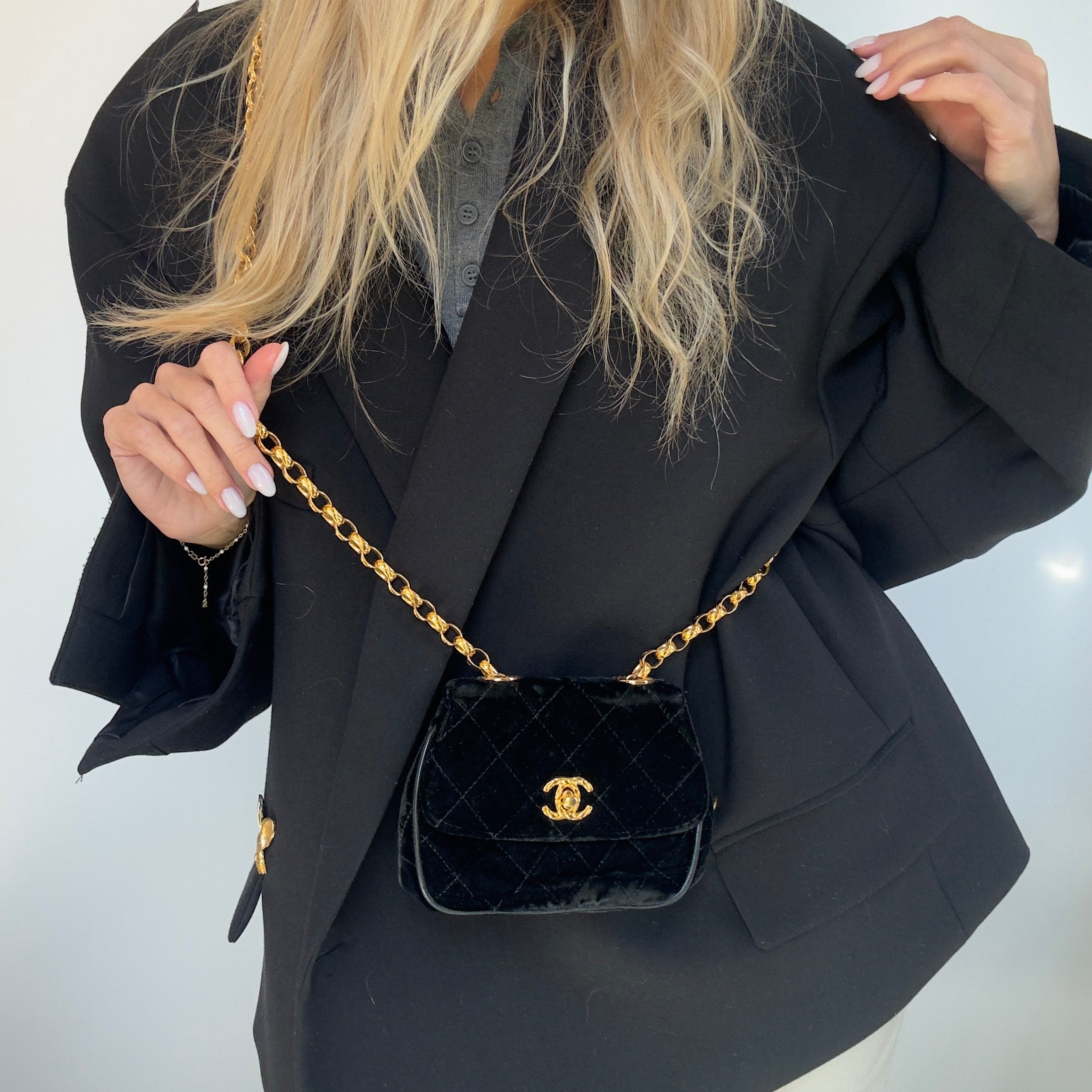 Chanel Quilted CC Velvet Bijoux Chain Crossbody - Queen May