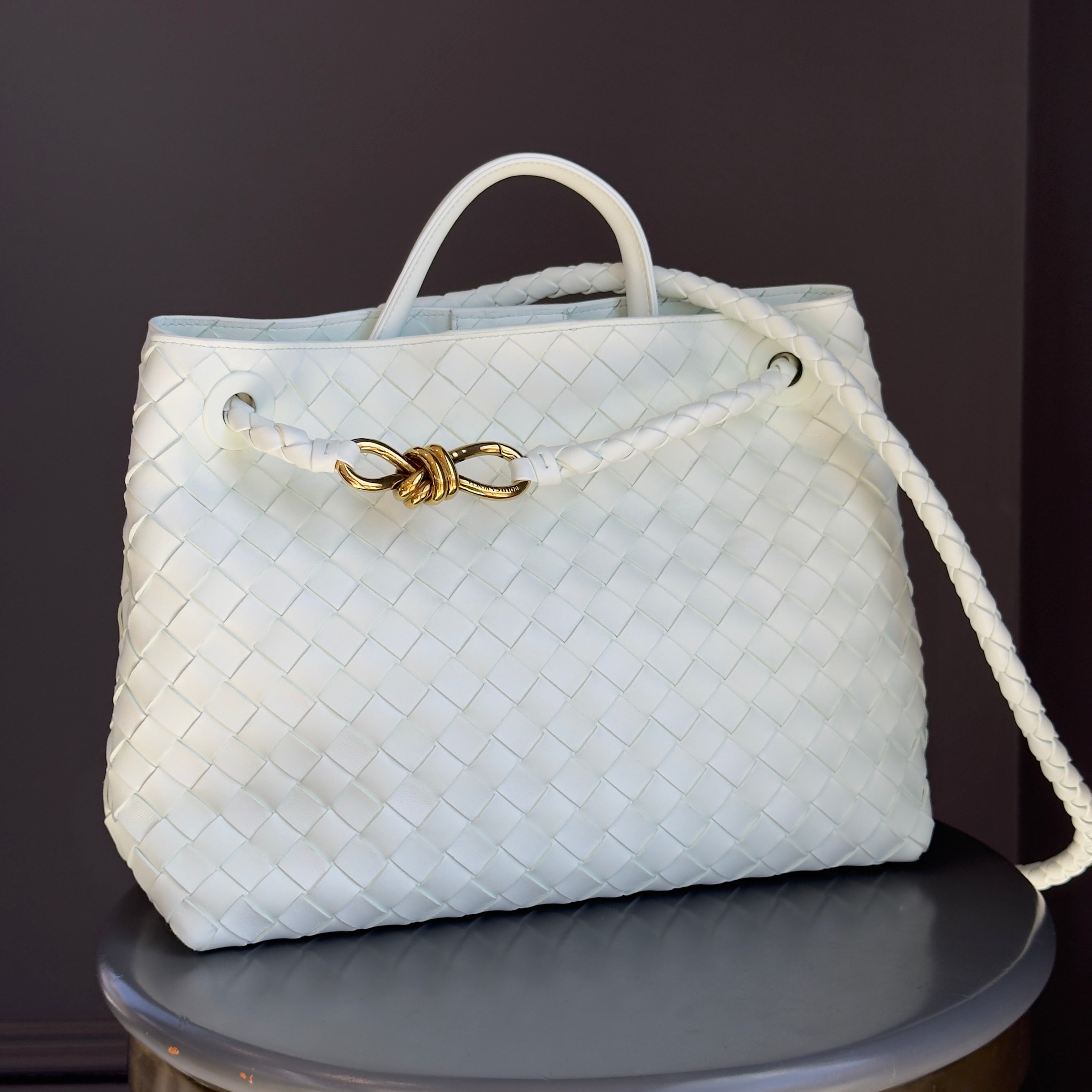 Bottega Veneta Intrecciato Andiamo Bag Medium Mint Glacier - Queen May
