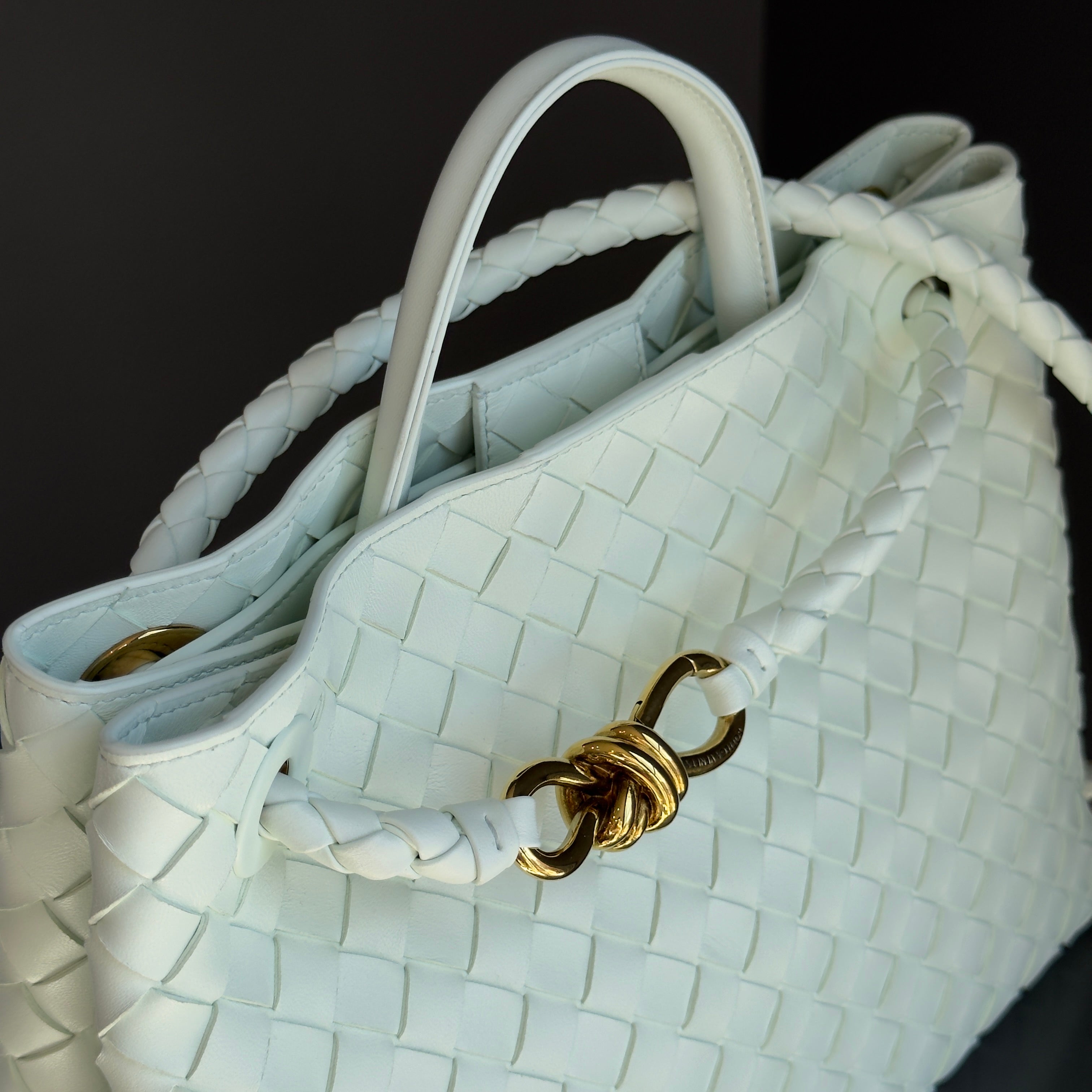 Bottega Veneta Intrecciato Andiamo Bag Medium Mint Glacier - Queen May