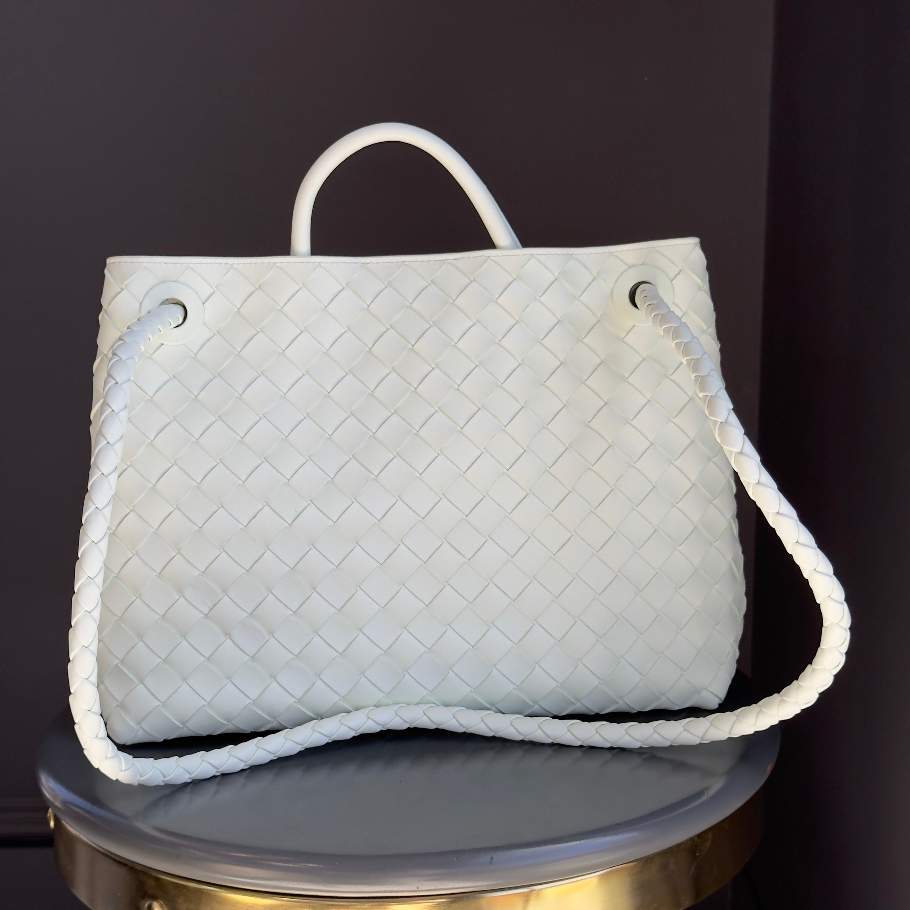 Bottega Veneta Intrecciato Andiamo Bag Medium Mint Glacier - Queen May