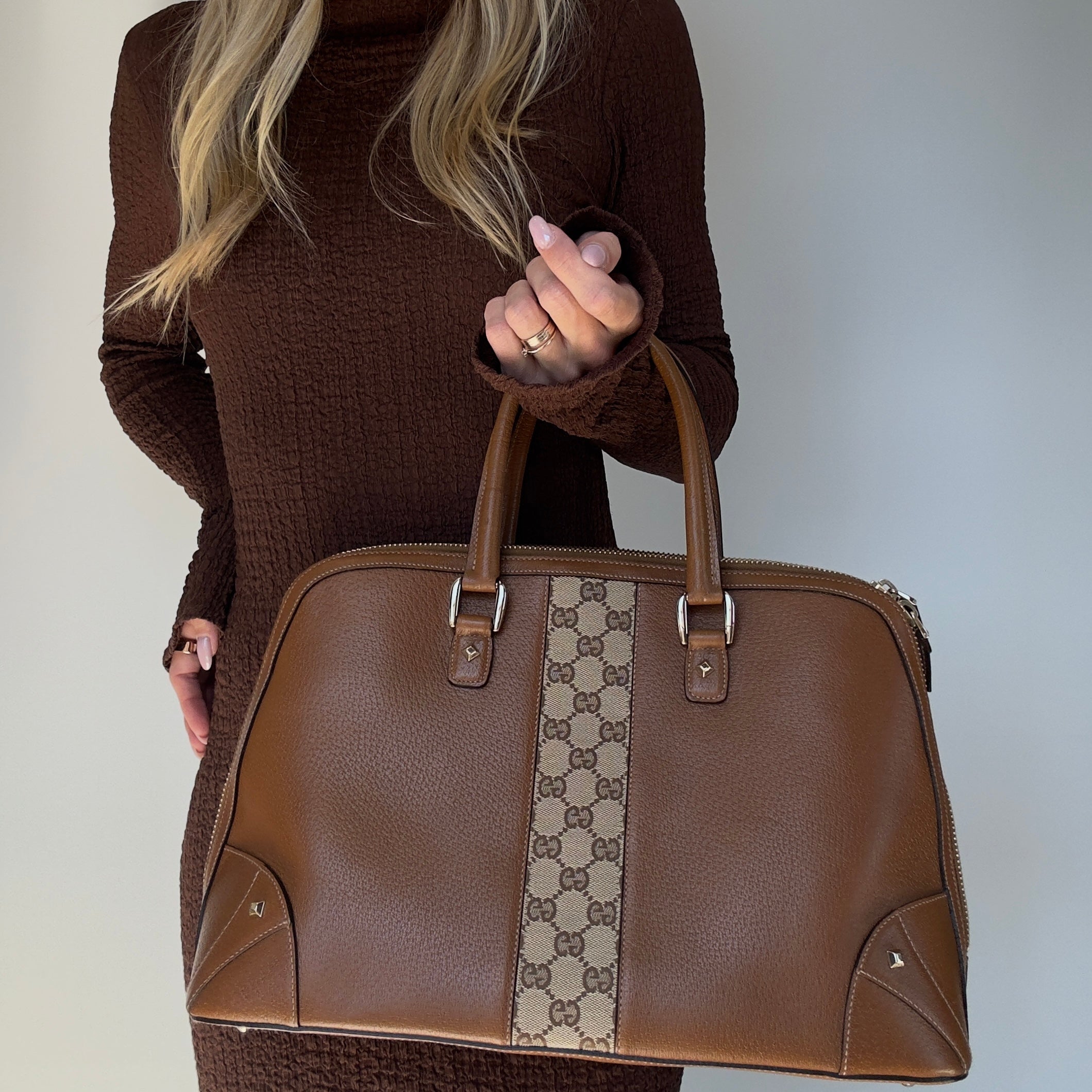 Gucci GG Canvas Nailhead Dome Handle Bag - Queen May