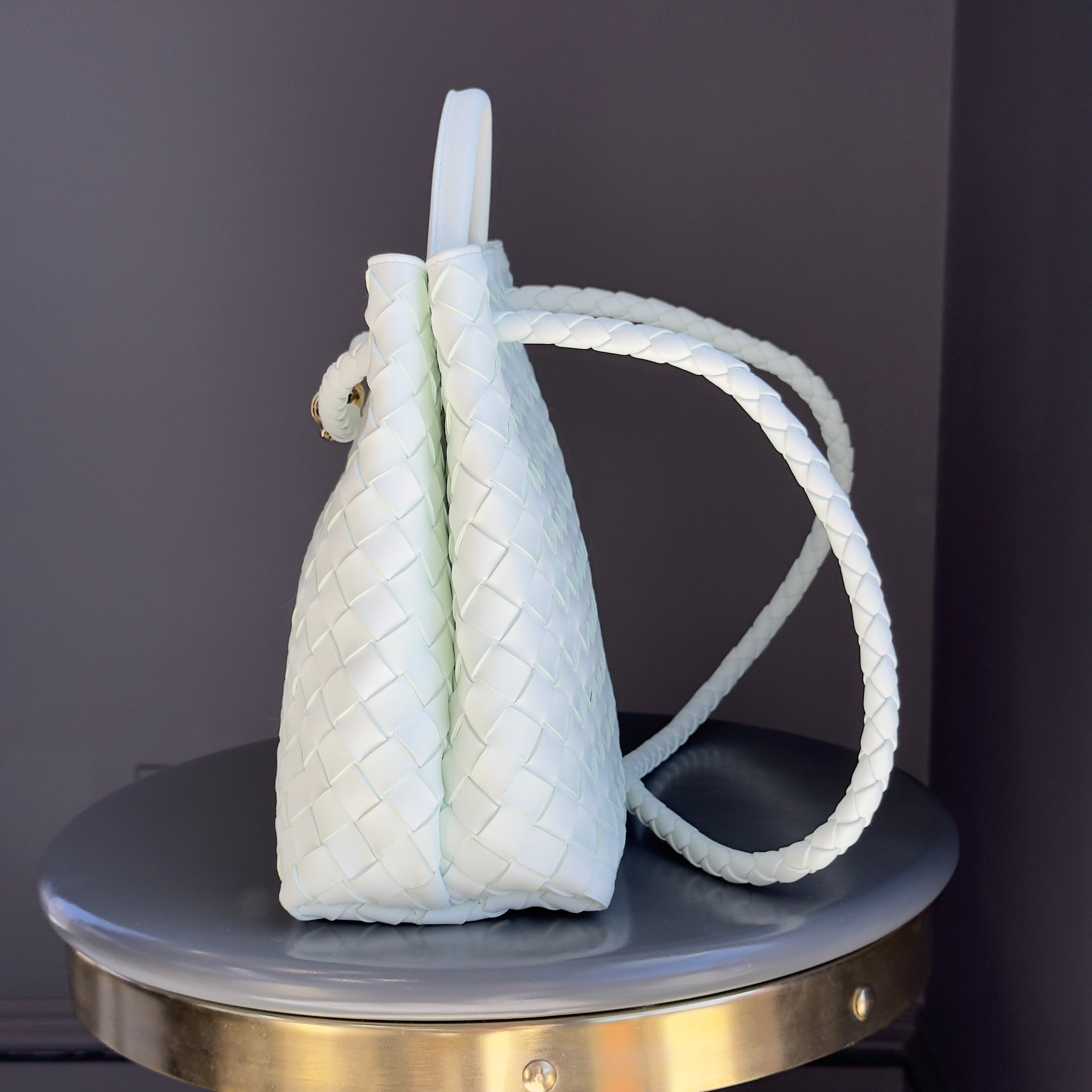 Bottega Veneta Intrecciato Andiamo Bag Medium Mint Glacier - Queen May