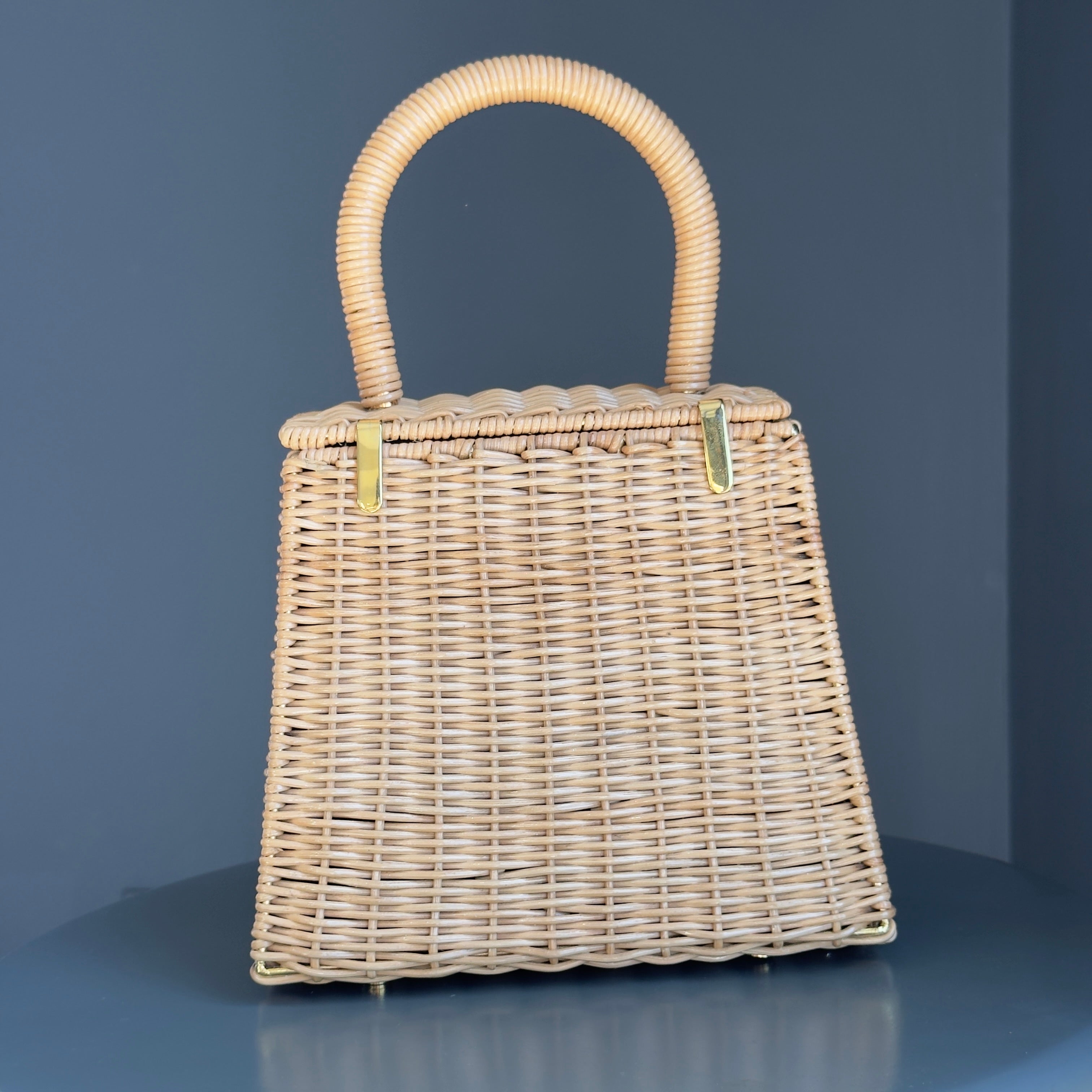 Salvatore Ferragamo Gancini Logo Top Handle Wicker Rattan Bag - Queen May