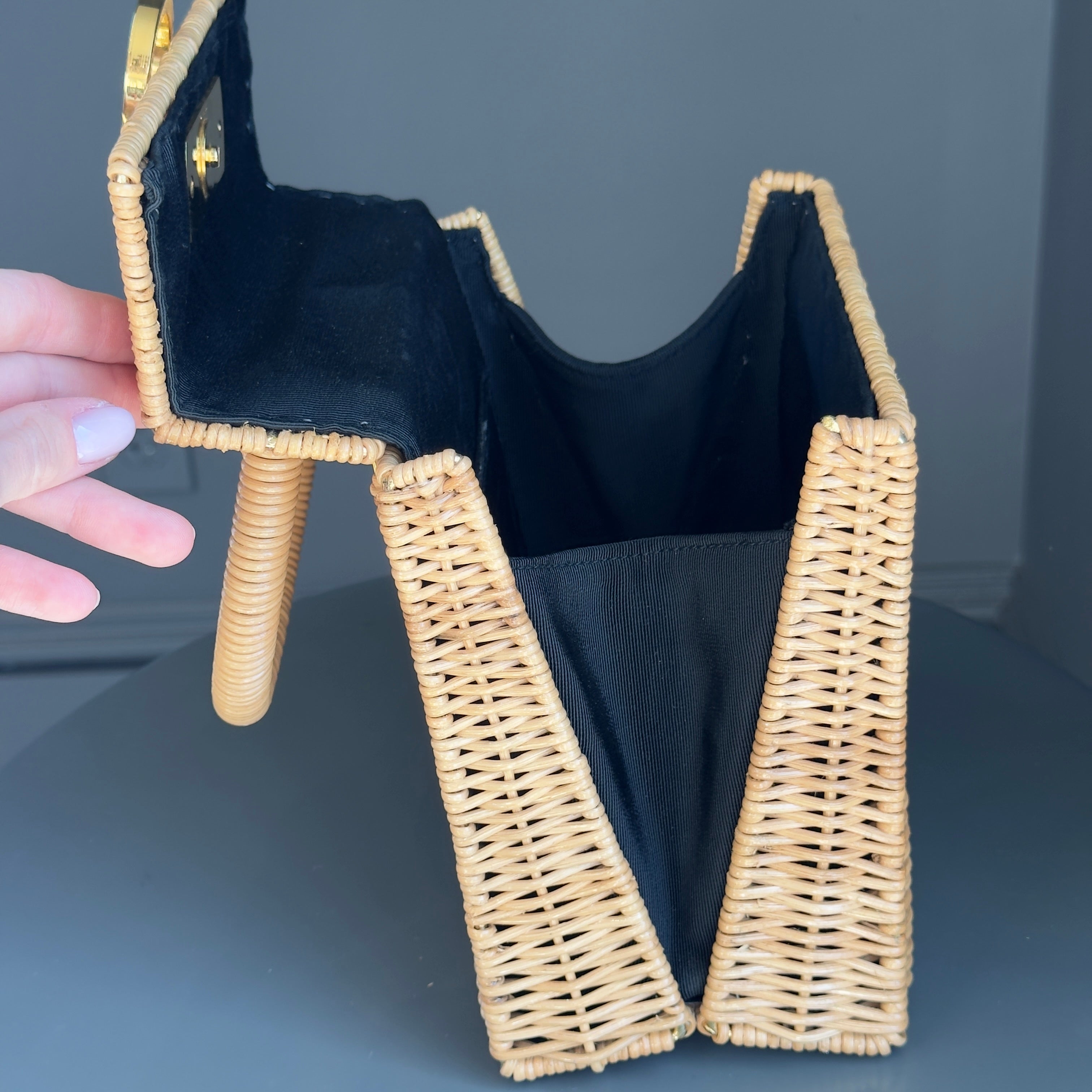 Salvatore Ferragamo Gancini Logo Top Handle Wicker Rattan Bag - Queen May