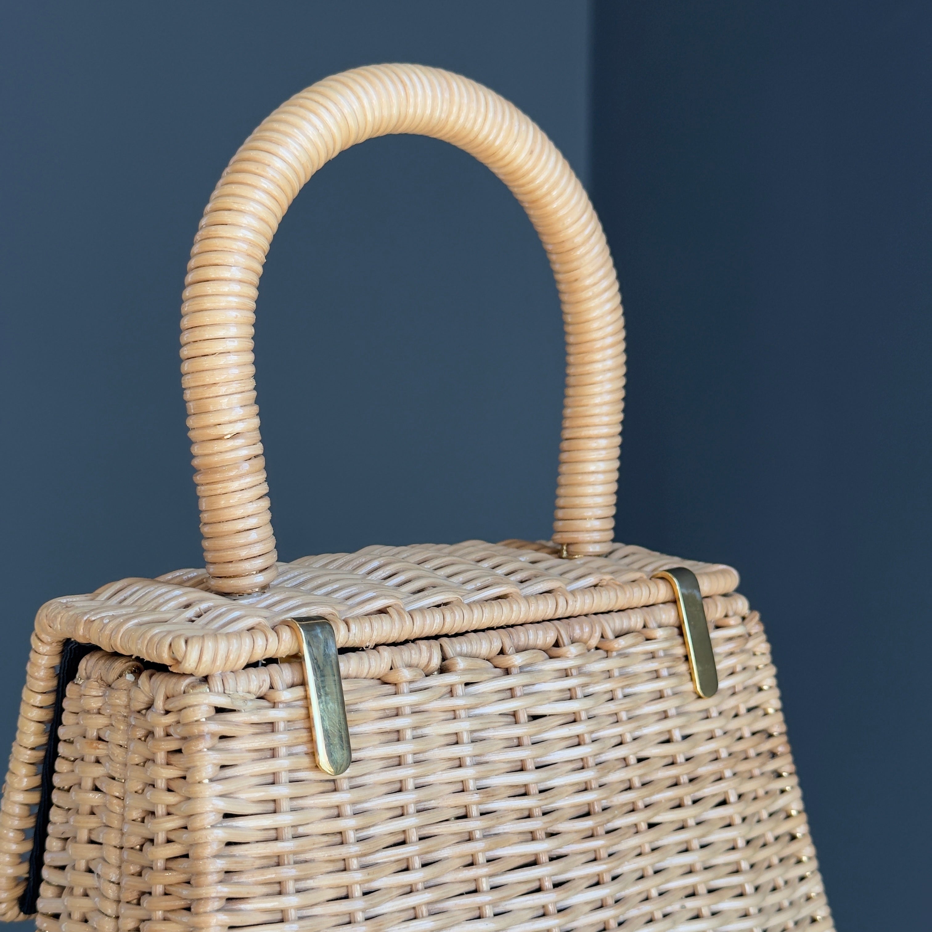 Salvatore Ferragamo Gancini Logo Top Handle Wicker Rattan Bag - Queen May