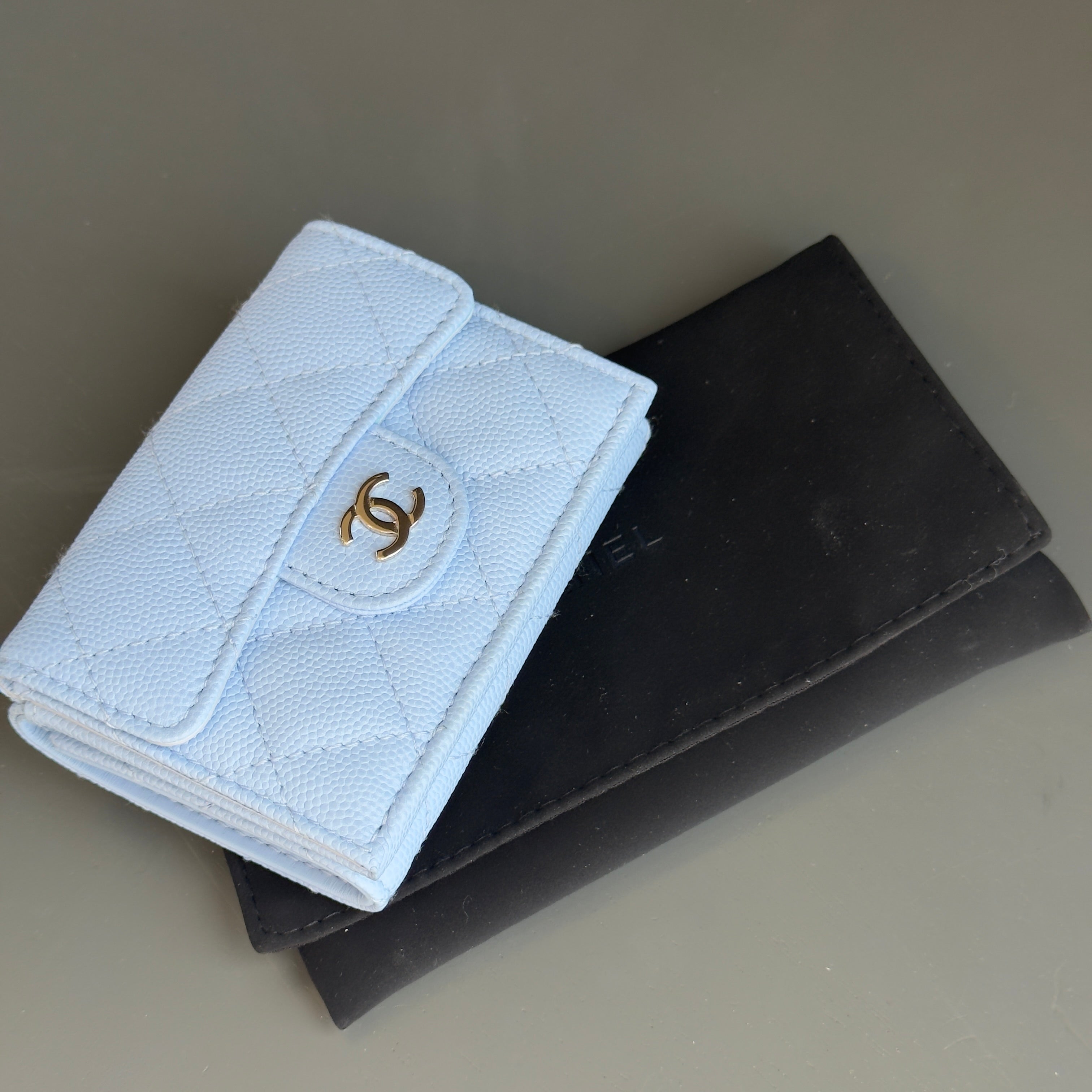 Chanel Caviar Quilted Flap Card Holder Wallet Light Blue - Queen May