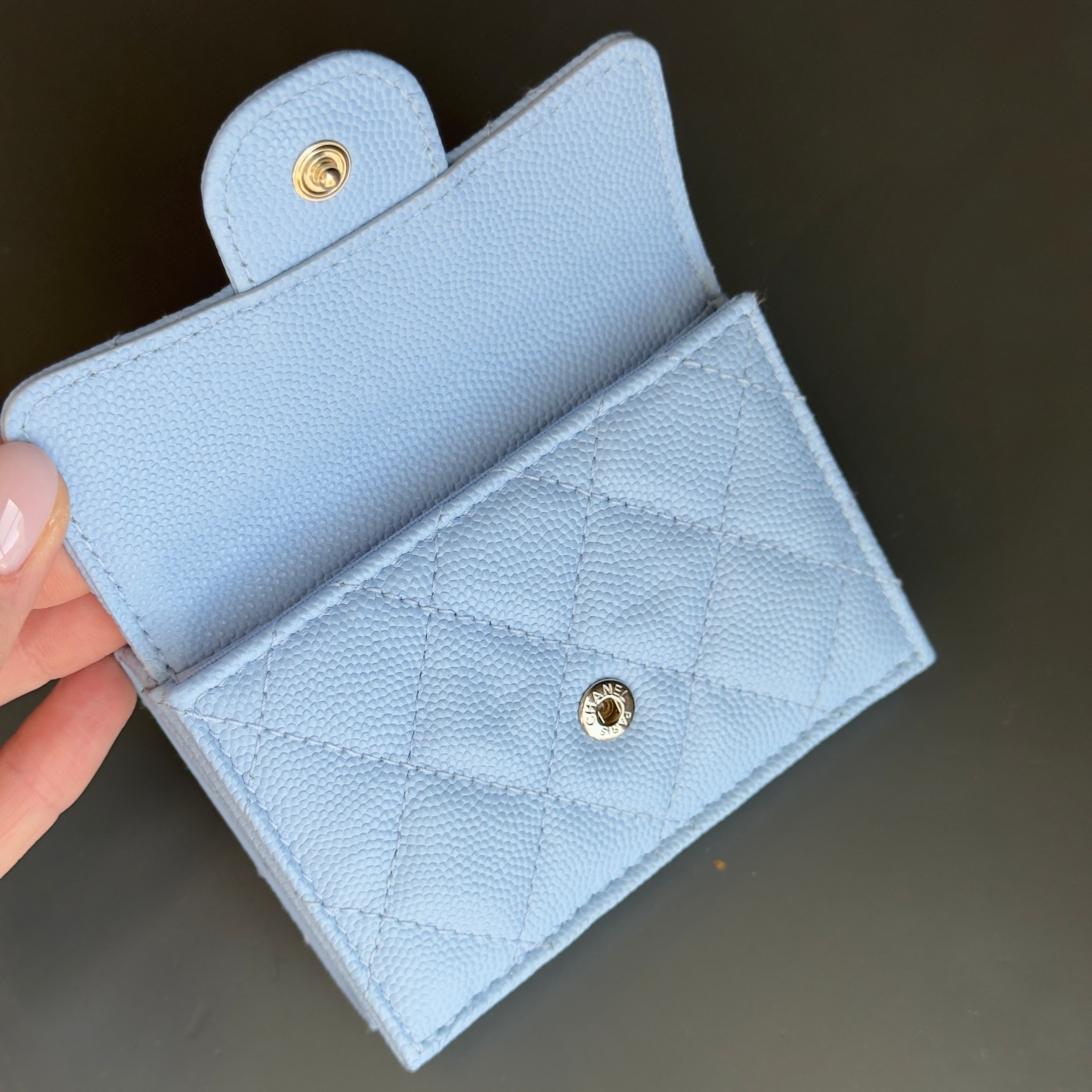 Chanel Caviar Quilted Flap Card Holder Wallet Light Blue - Queen May