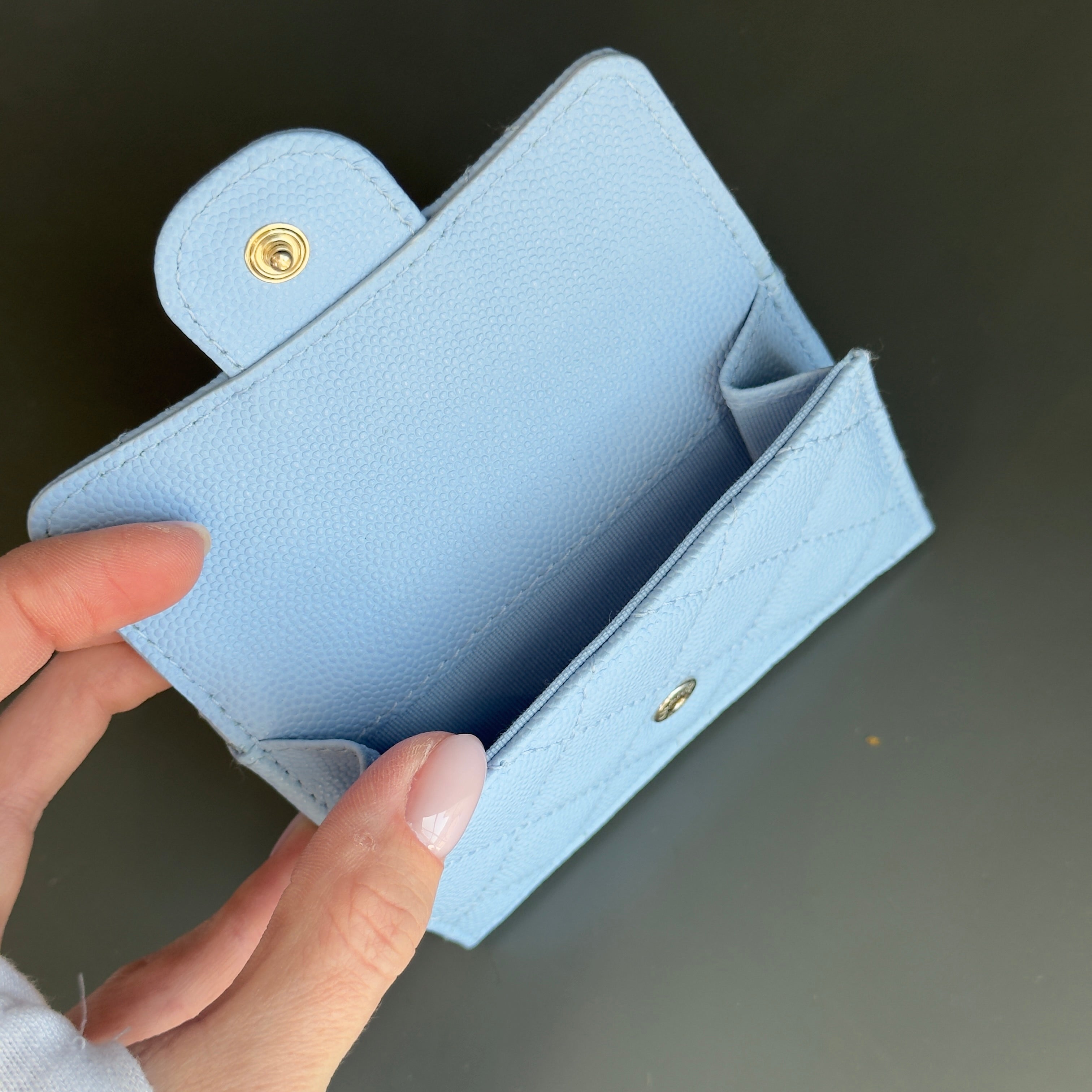 Chanel Caviar Quilted Flap Card Holder Wallet Light Blue - Queen May