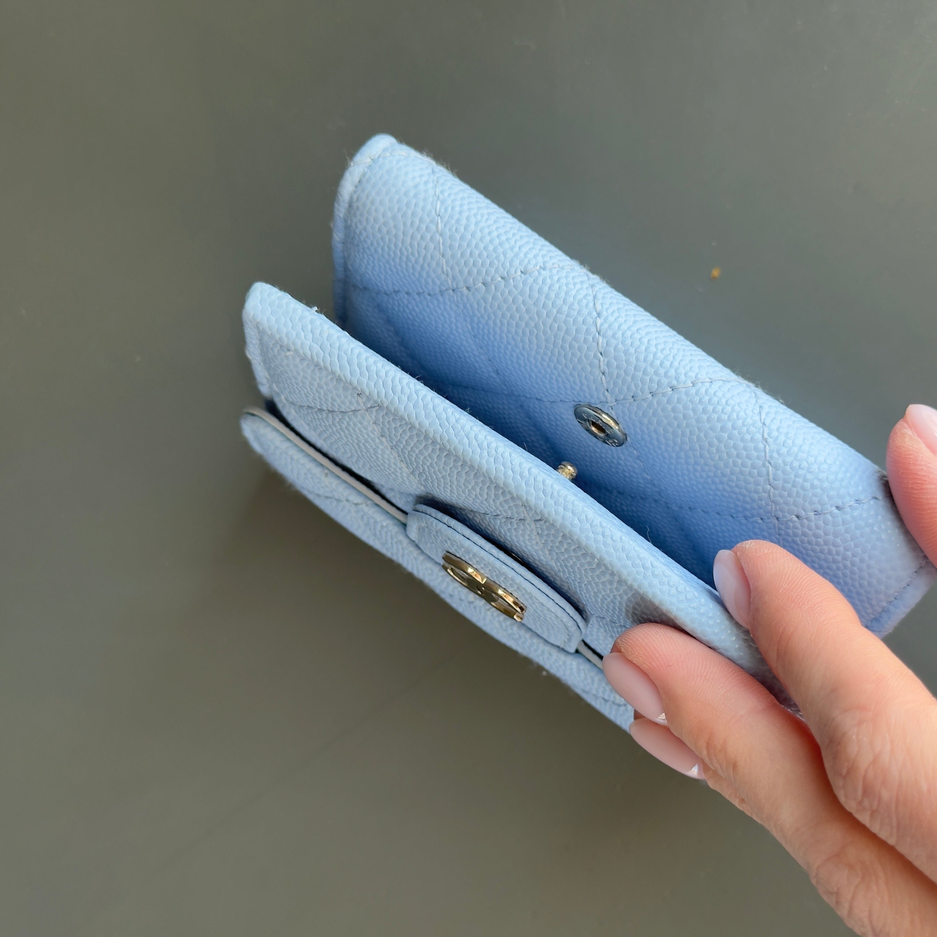 Chanel Caviar Quilted Flap Card Holder Wallet Light Blue - Queen May