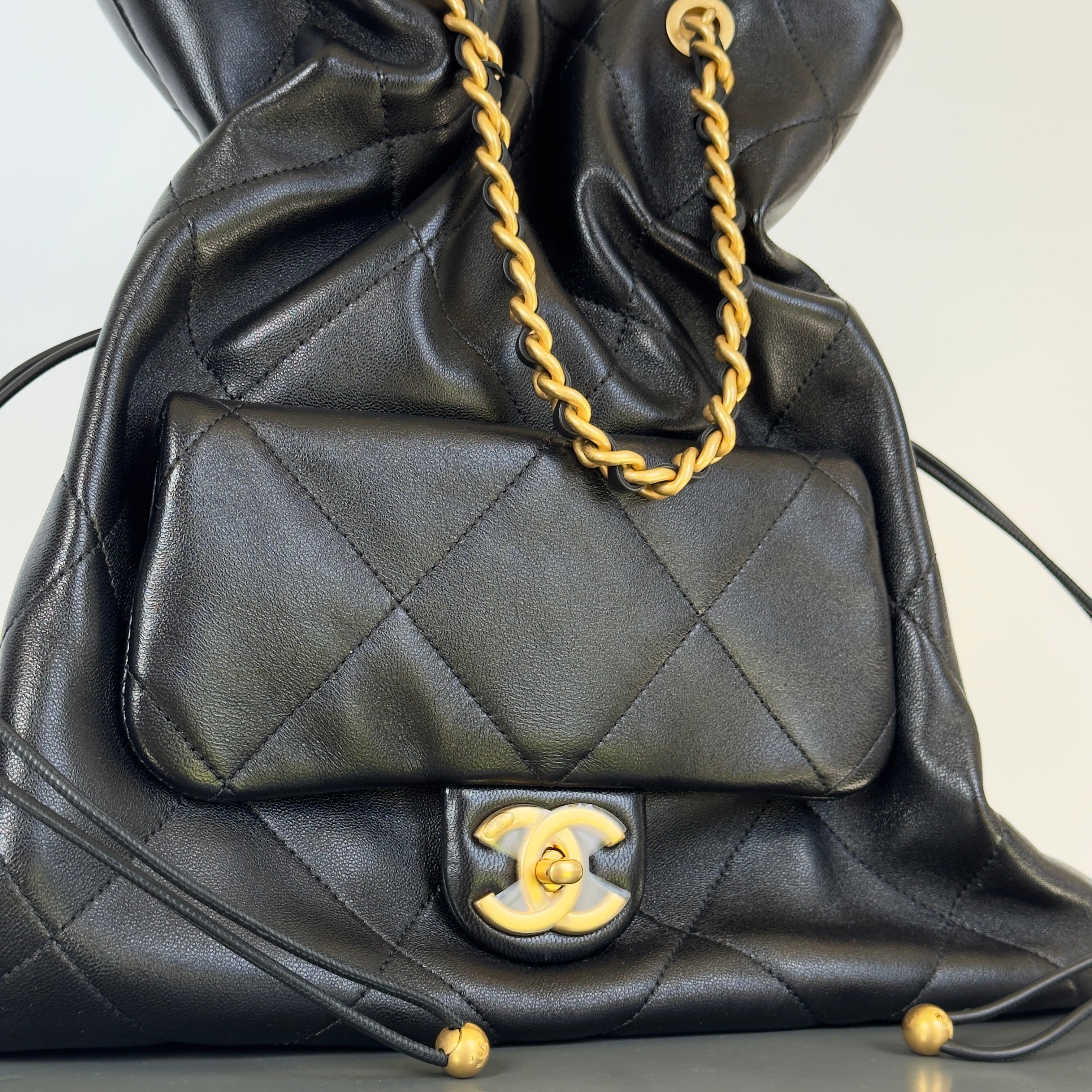 Chanel 2025 CC Shopping Bag Black Lambskin Leather - Queen May