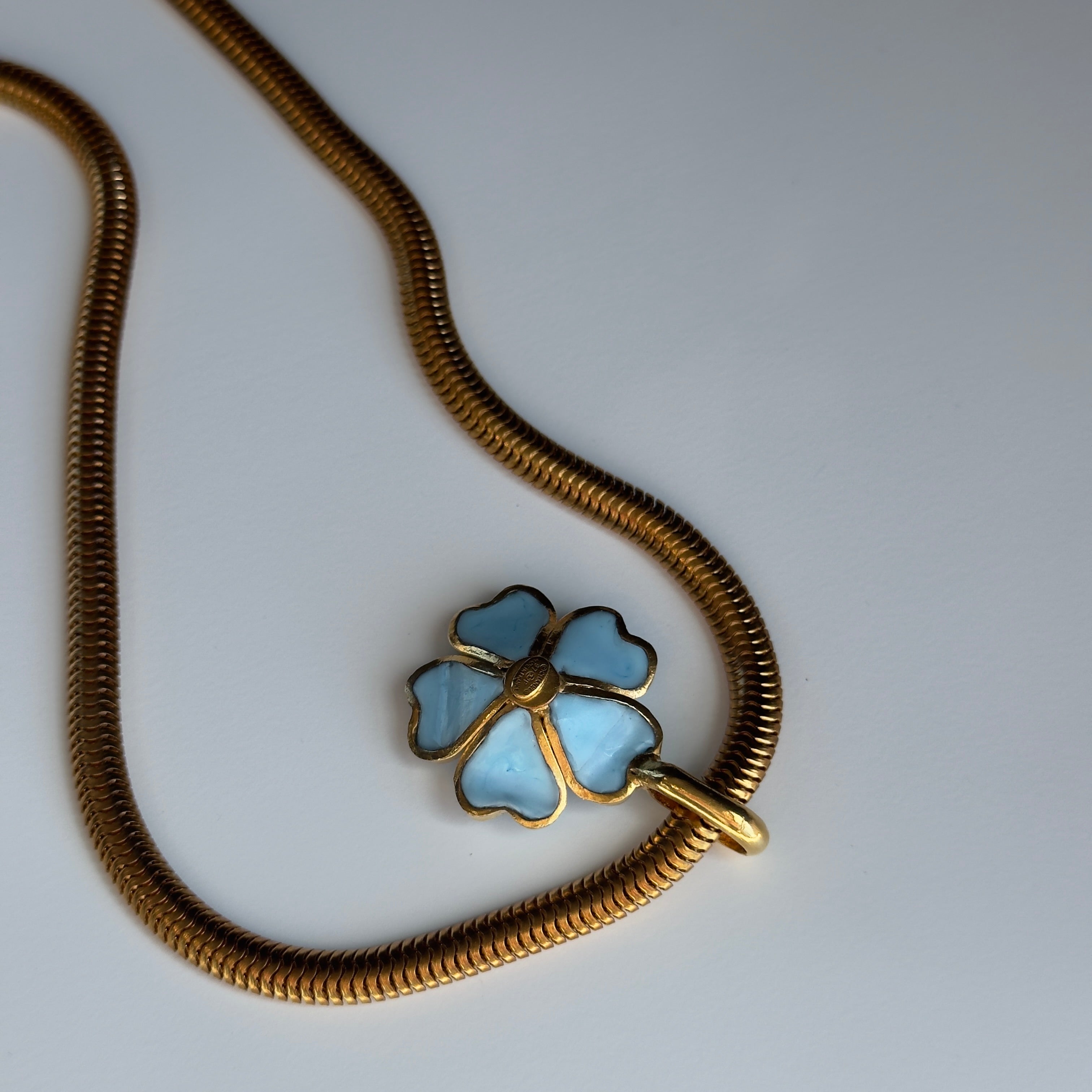 Chanel Vintage 97P Gripoix Blue Camelia Pendant Necklace Spring 1997 - Queen May