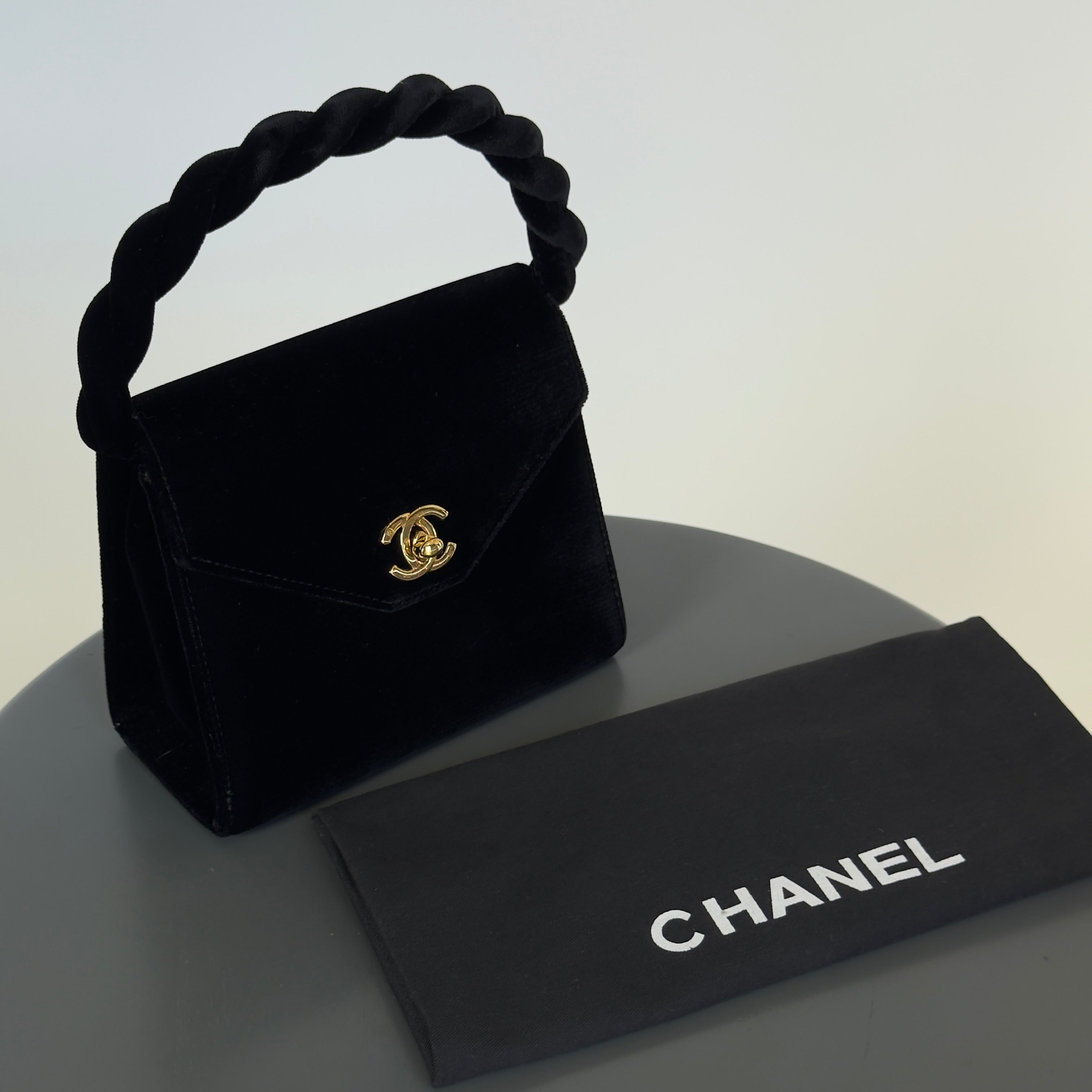 Ultra Rare Vintage Chanel Black Velvet Trusted Top Handle Bag 1996-1997 - Queen May