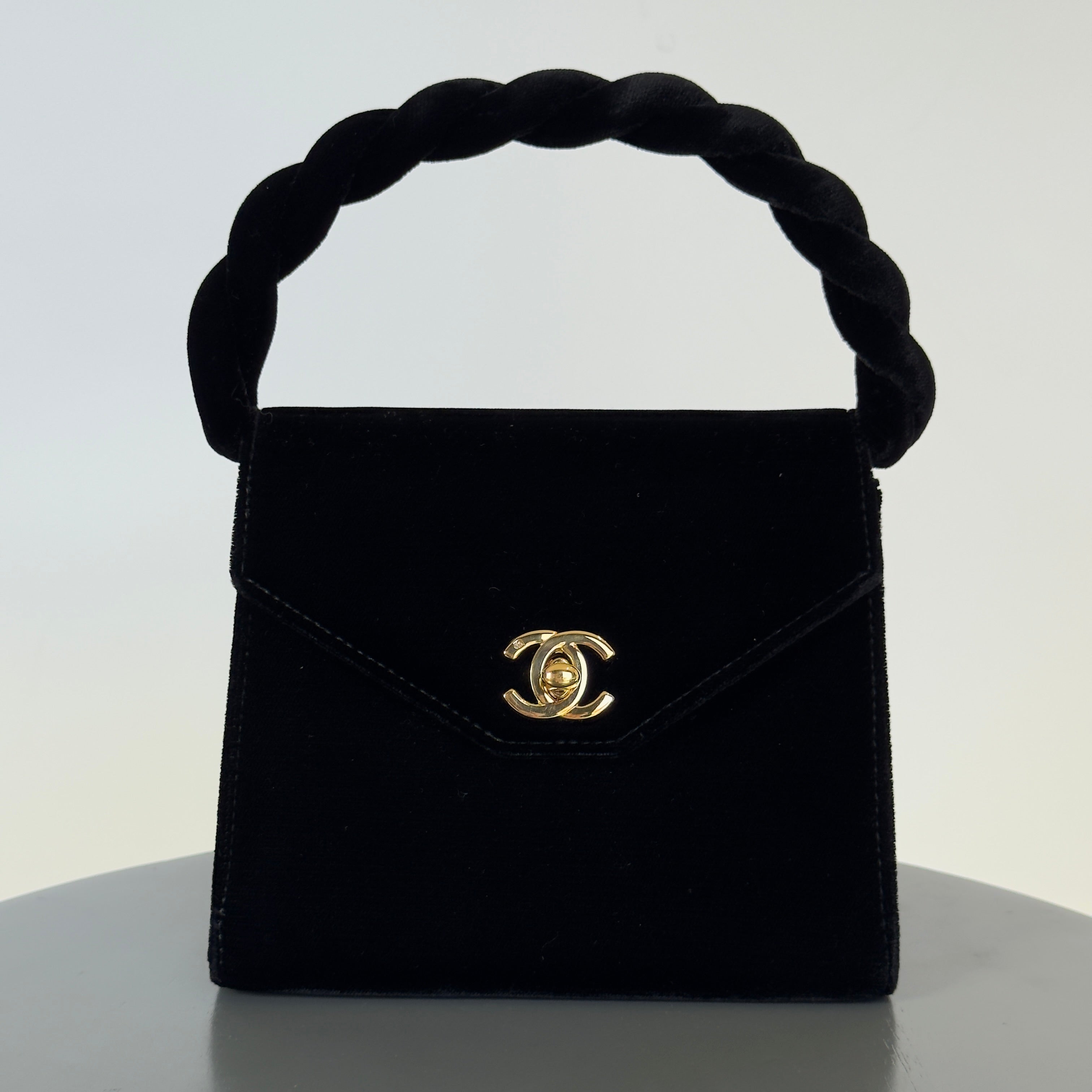 Ultra Rare Vintage Chanel Black Velvet Trusted Top Handle Bag 1996-1997 - Queen May