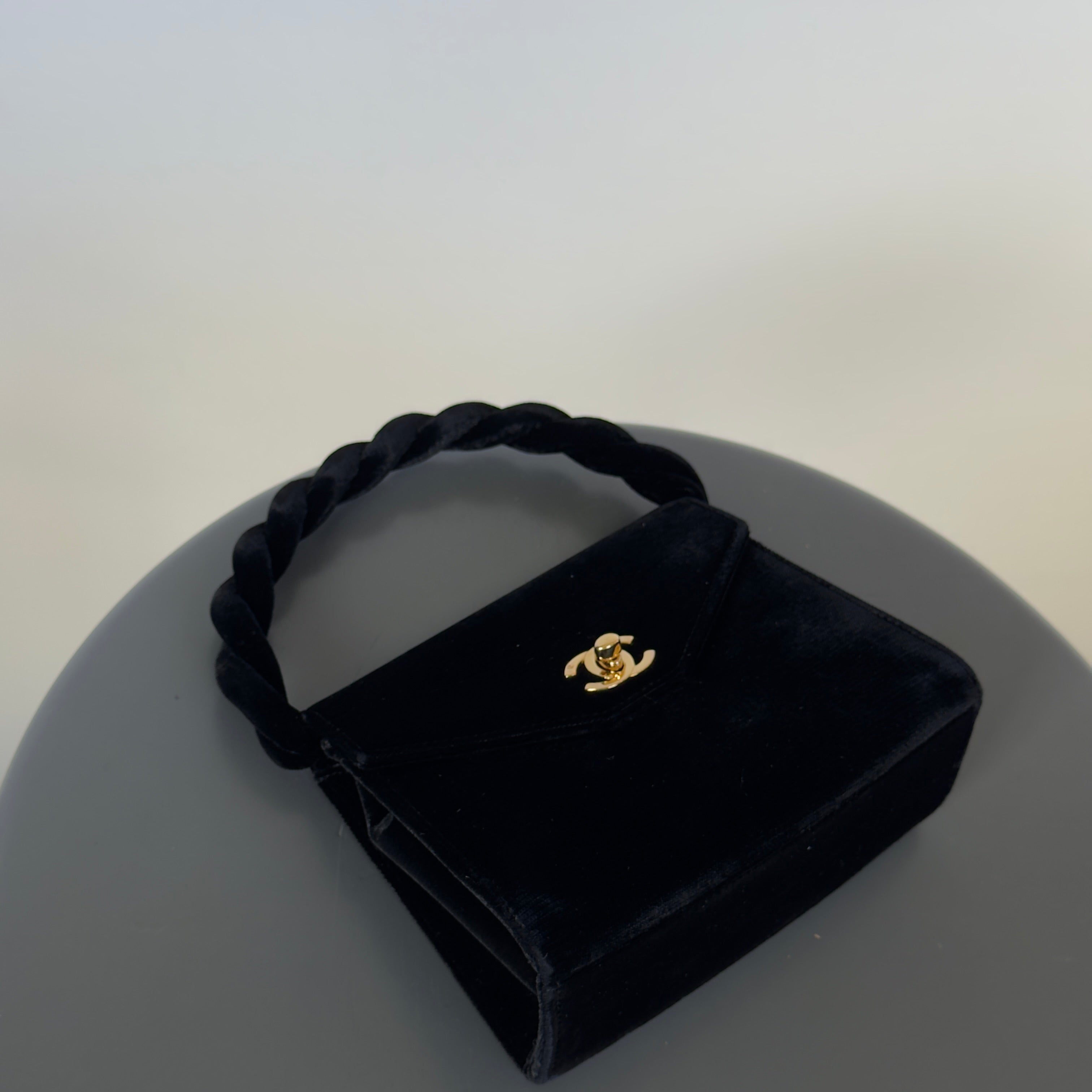 Ultra Rare Vintage Chanel Black Velvet Trusted Top Handle Bag 1996-1997 - Queen May