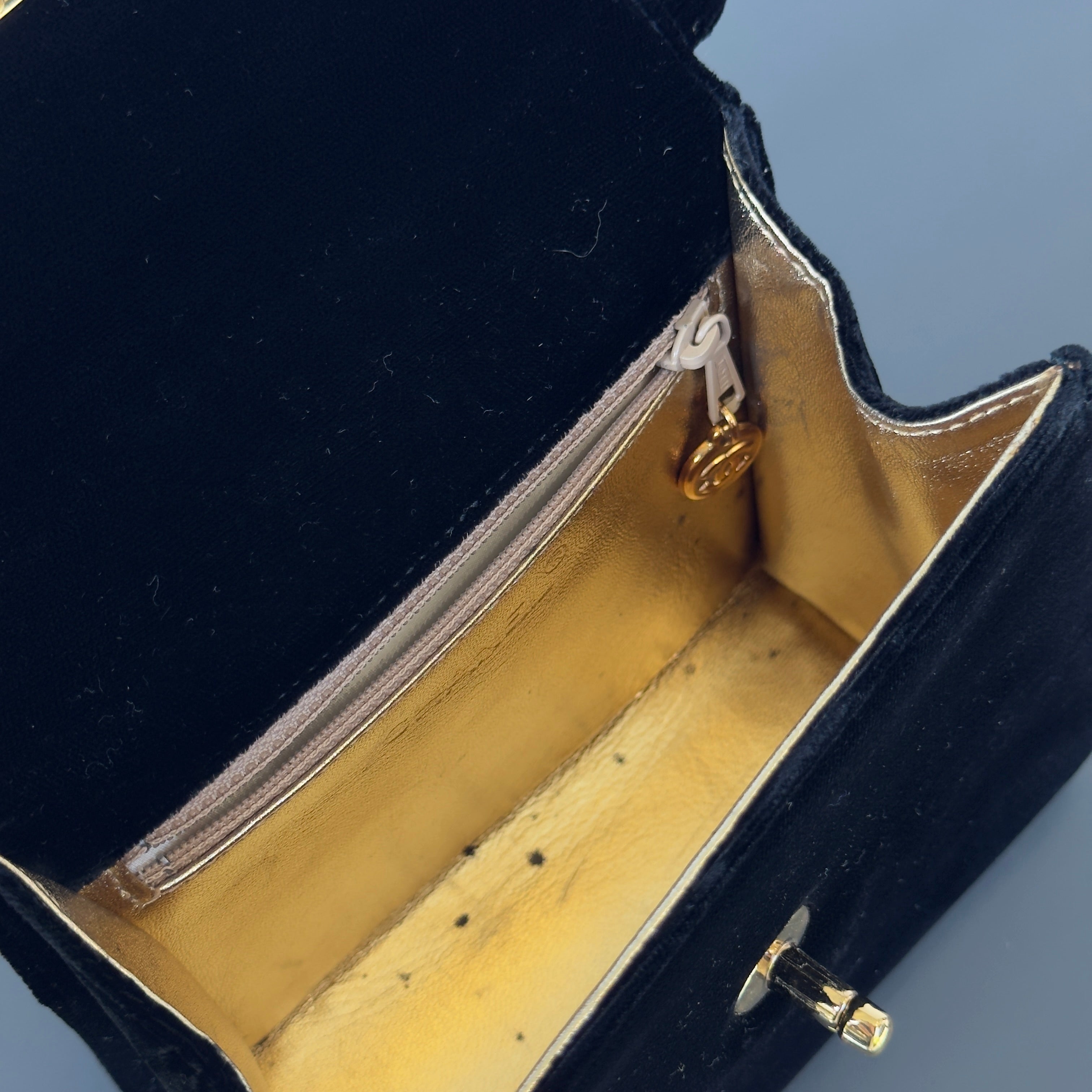 Ultra Rare Vintage Chanel Black Velvet Trusted Top Handle Bag 1996-1997 - Queen May