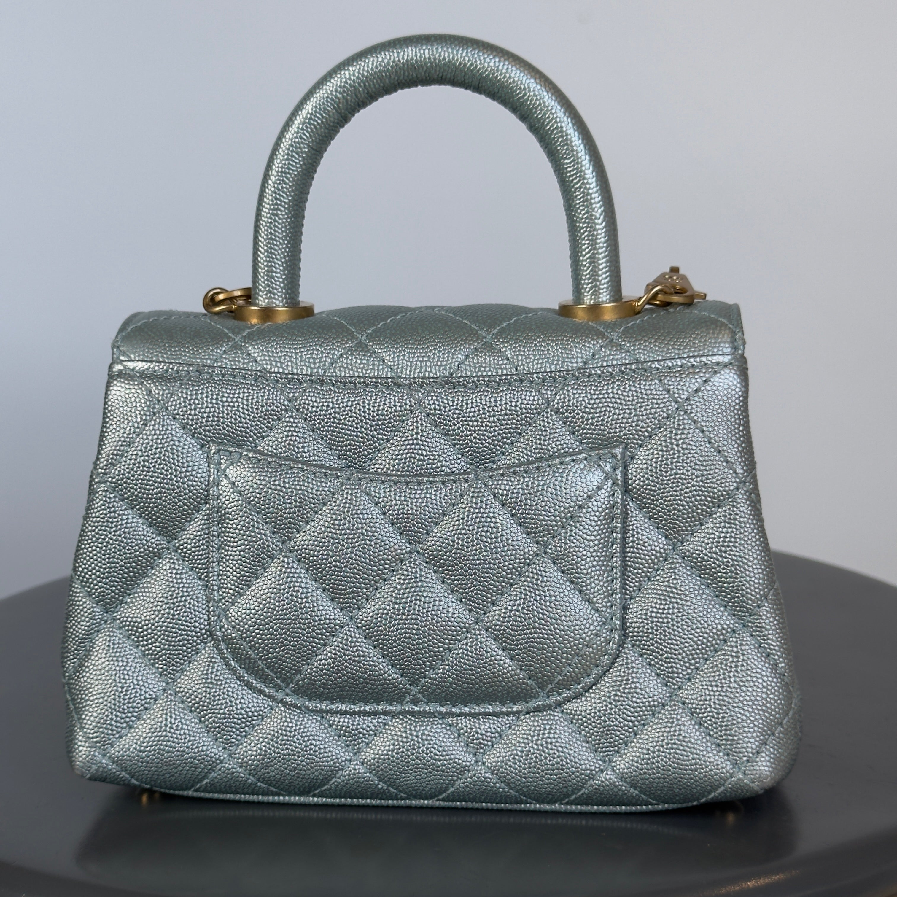Chanel Metallic Caviar Quilted Mini Coco Handle Flap Light Blue - Queen May