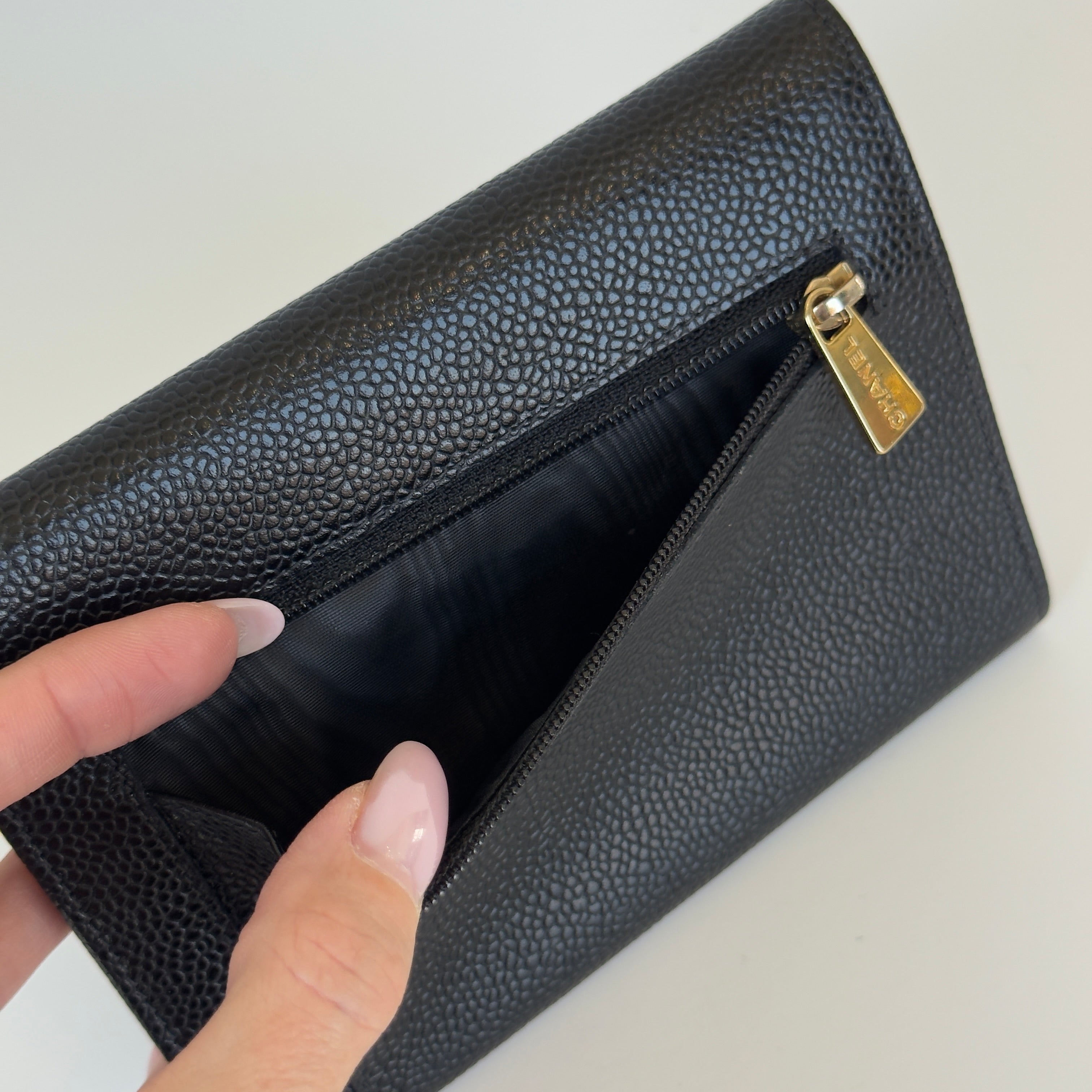 Vintage Chanel Timeless Trifold Wallet Caviar Leather - Queen May