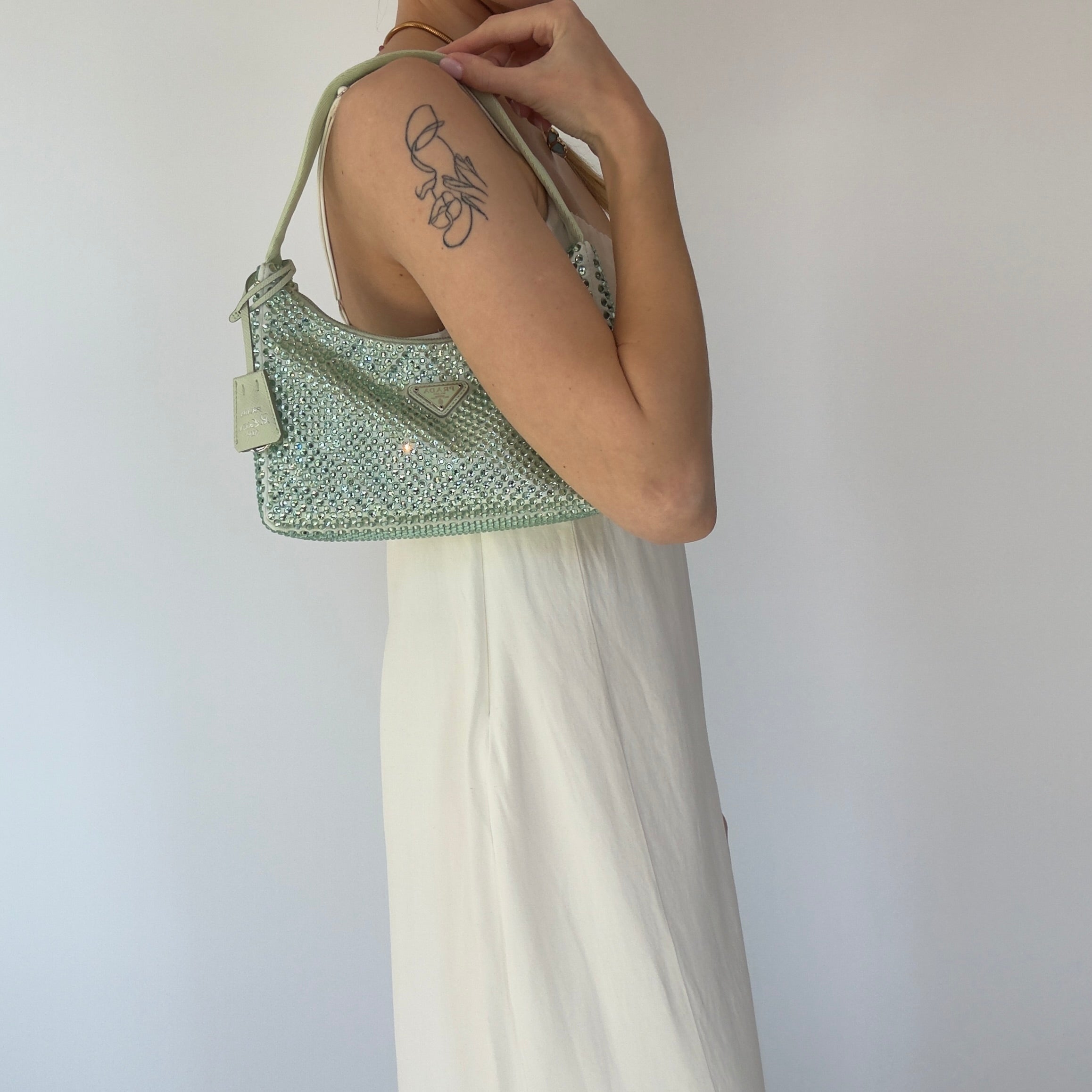 Prada Crystal Re-Edition 2000 Bag Mint Green - Queen May