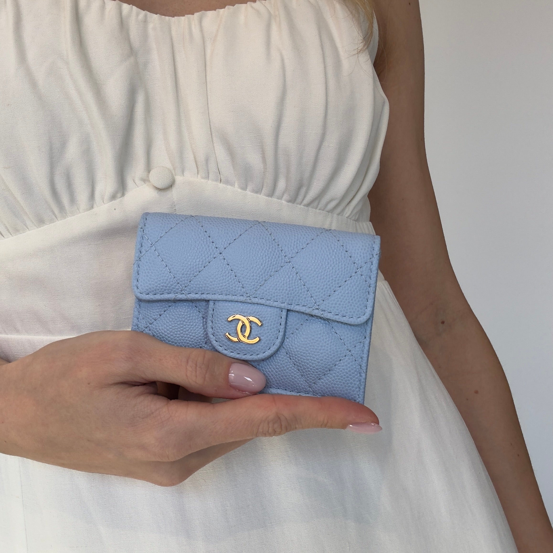 Chanel Caviar Quilted Flap Card Holder Wallet Light Blue - Queen May