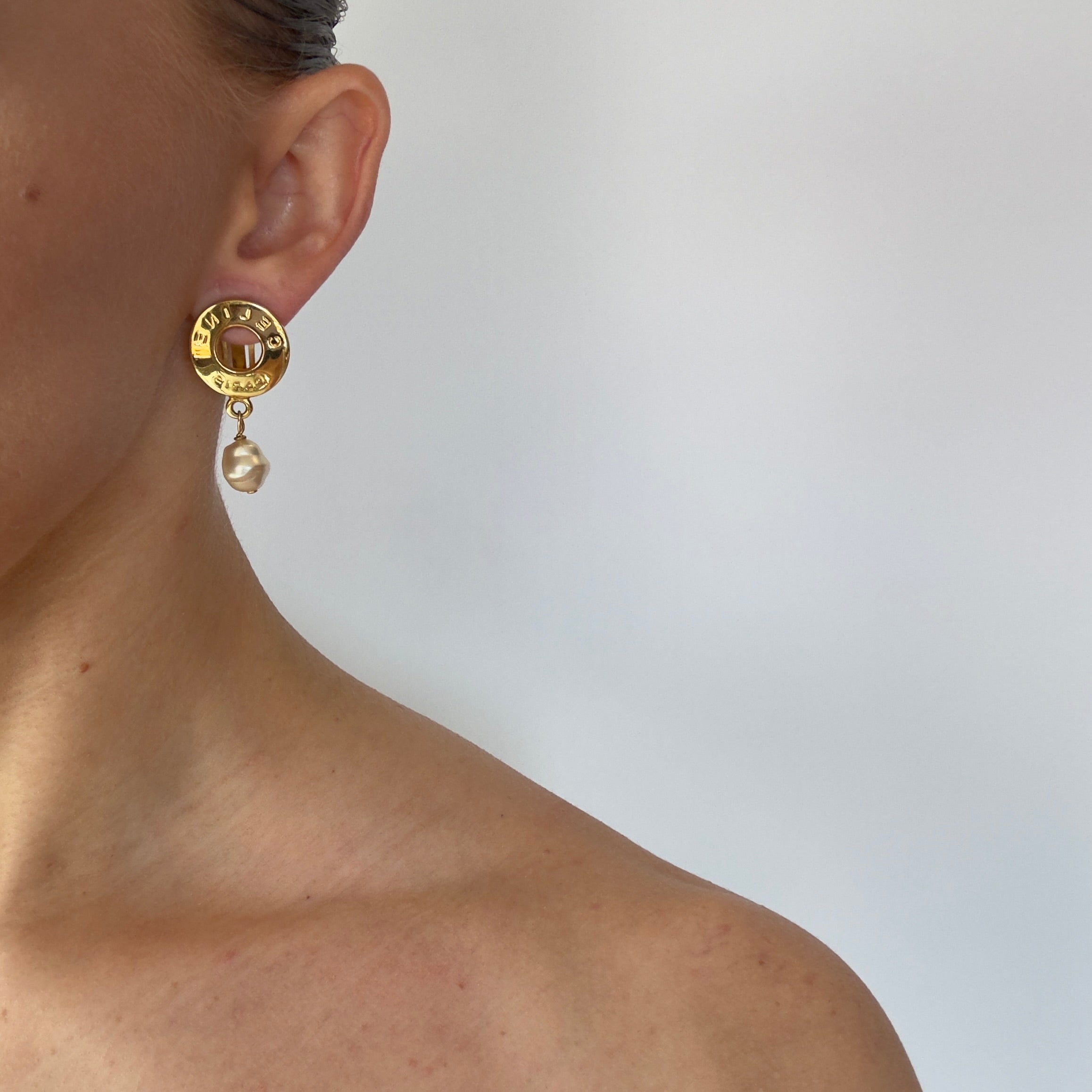 Celine Logo Faux Pearl Drop Clip-on Earrings - Queen May