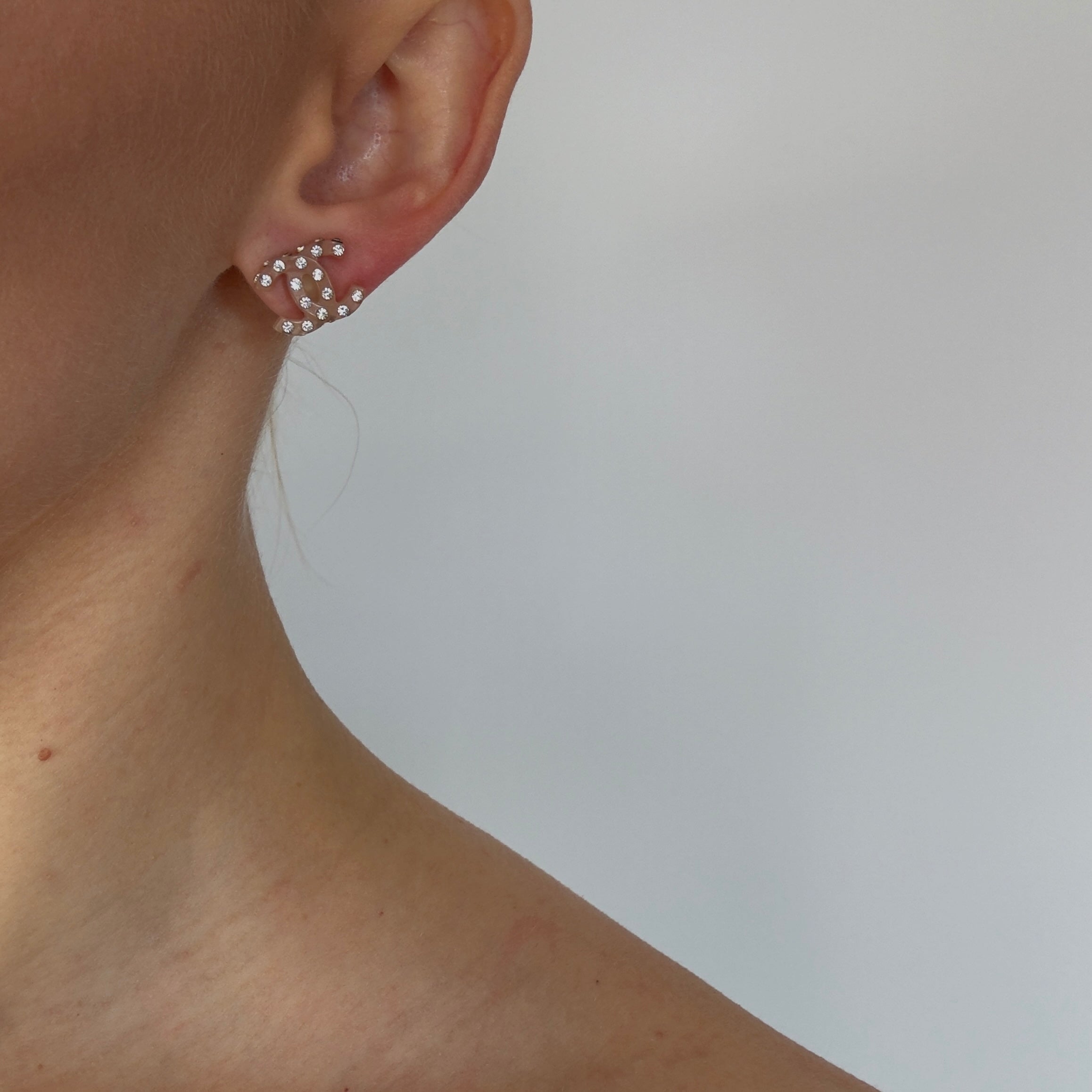 Chanel Crystal Resin CC Logo Earrings 2004 - Queen May
