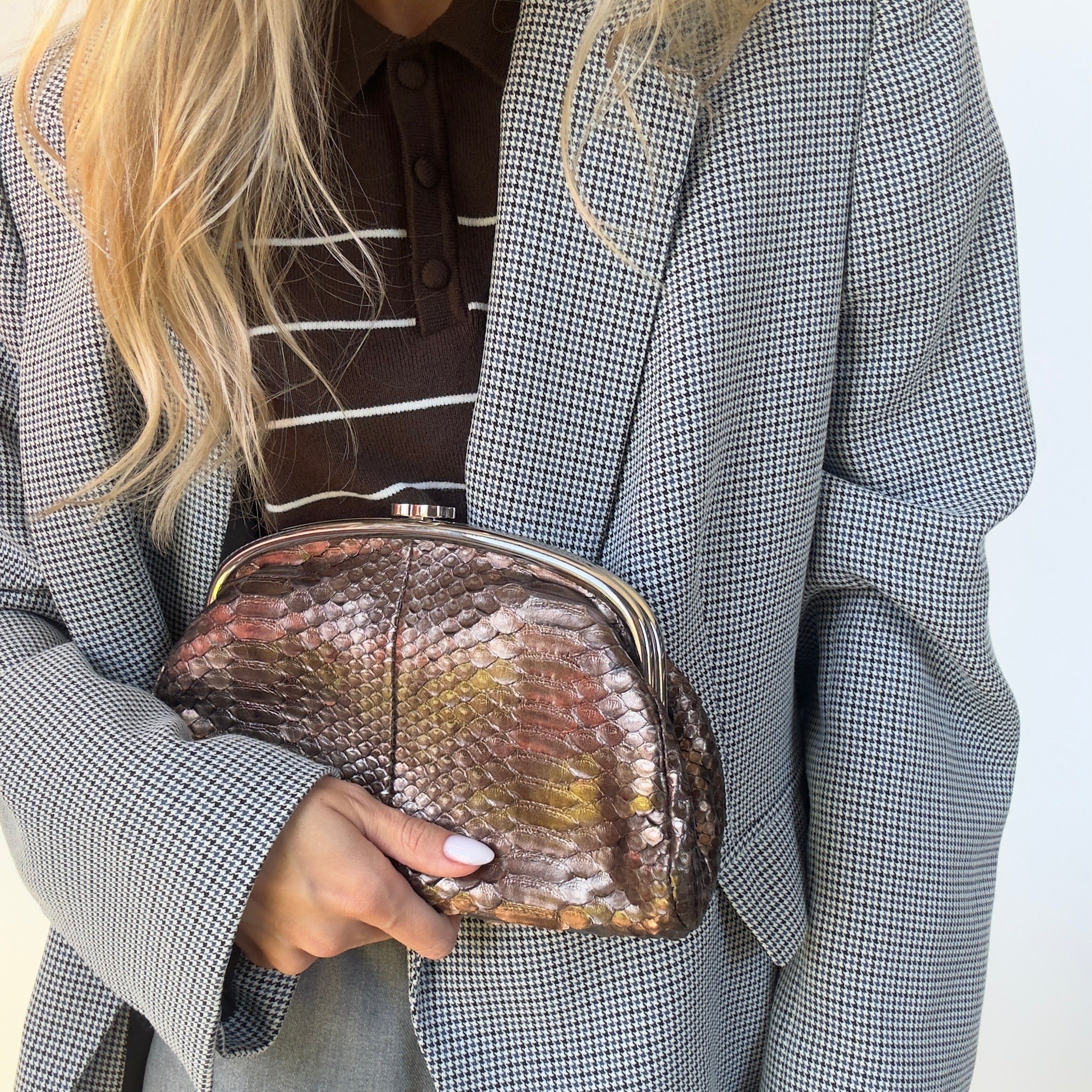 Chanel Metallic Python Timeless Clutch Khaki